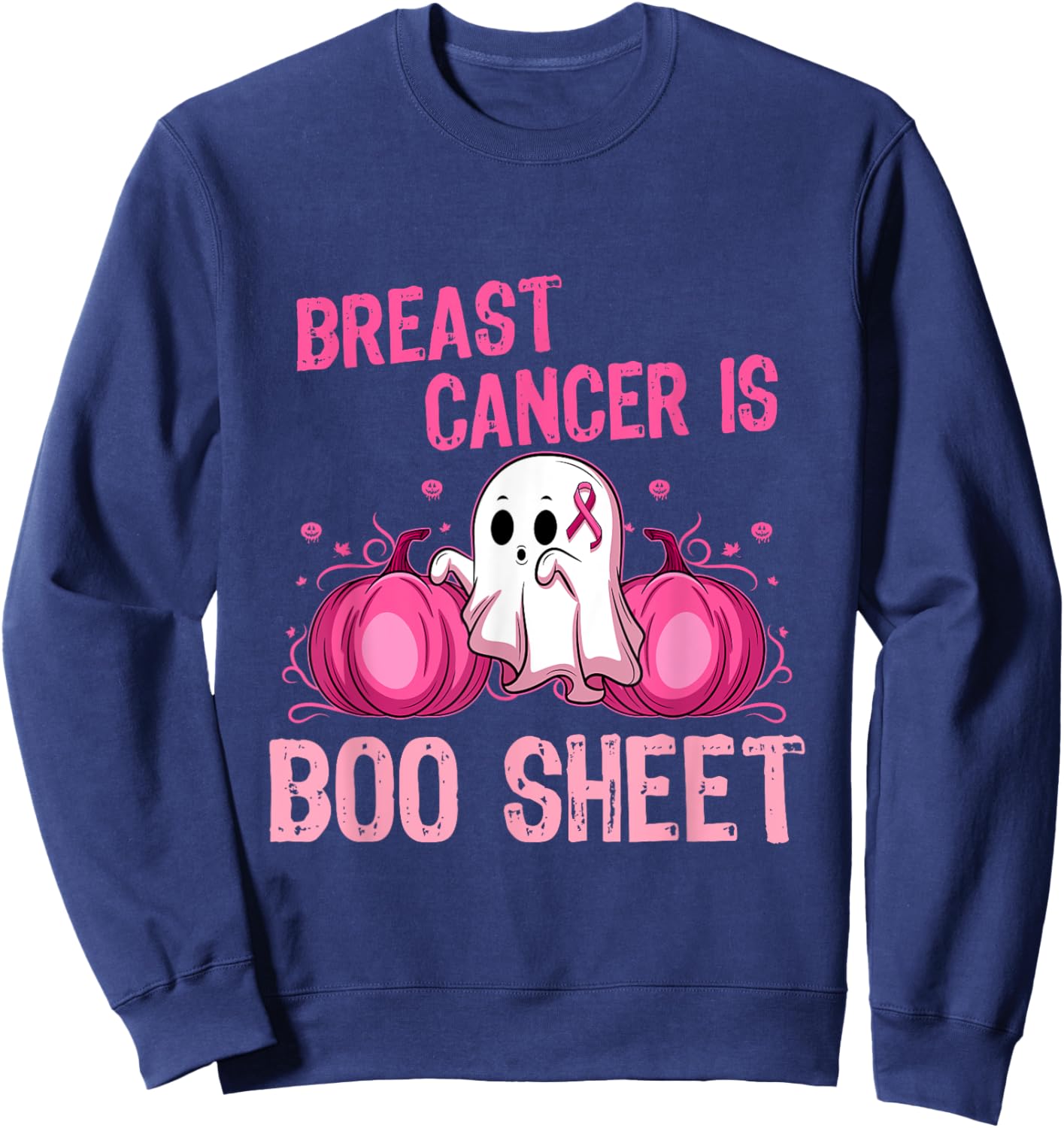 Halloween Women Boob Skeleton Breast Cancer Ribbon Support Sweatshirt - Sweatshirt | Navy