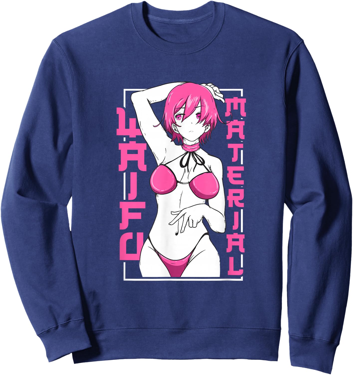 Japanese Anime Shirt Waifu Sexy Anime Girl Anime Lovers Weeb Sweatshirt - Sweatshirt | Navy