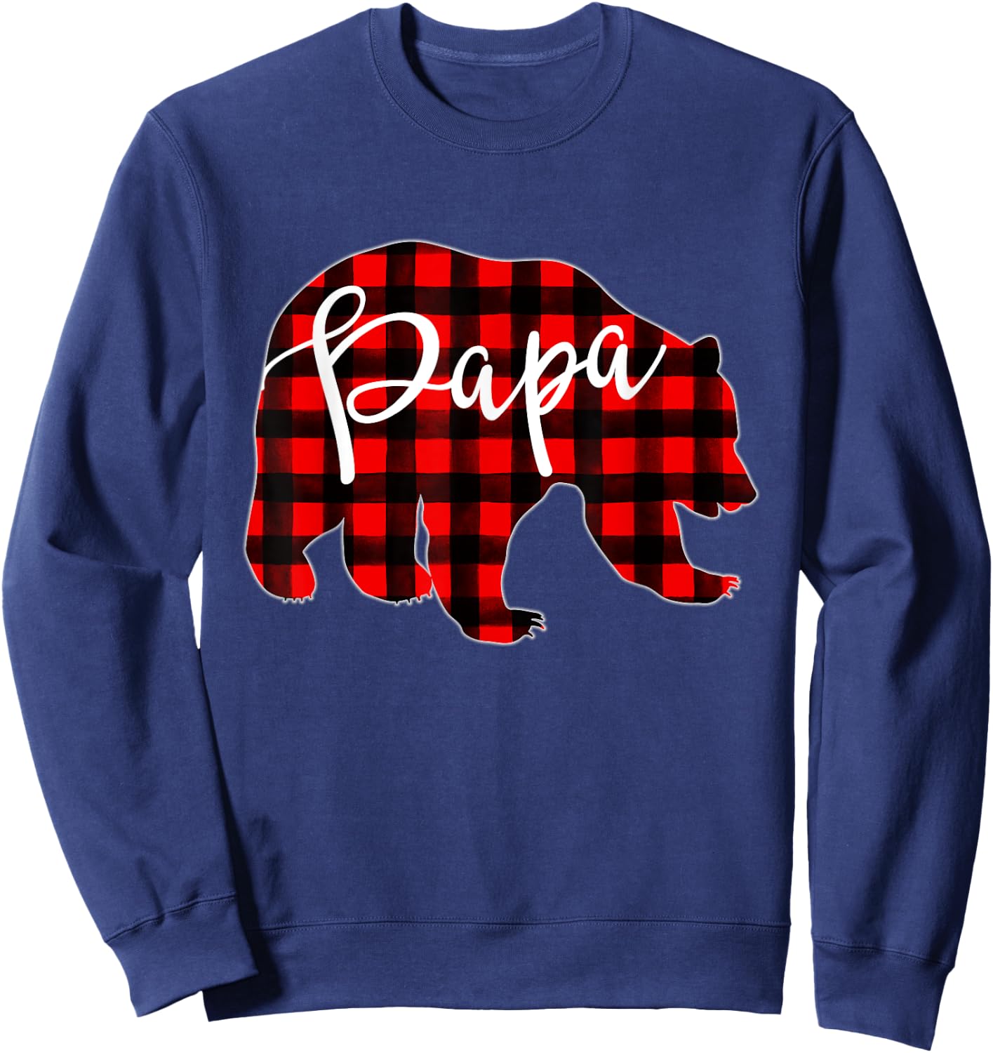 PAPA BEAR | Red Plaid Matching Family Christmas Eve Buffalo Sweatshirt - Sweatshirt | Navy