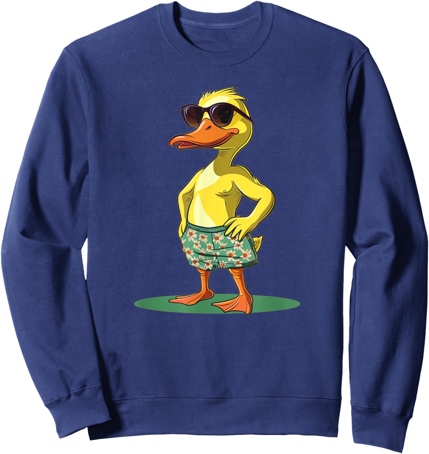Cool Duck in Shorts and Sunglasses for Summer Fans Men Women Kids Sweatshirt - Sweatshirt | Navy