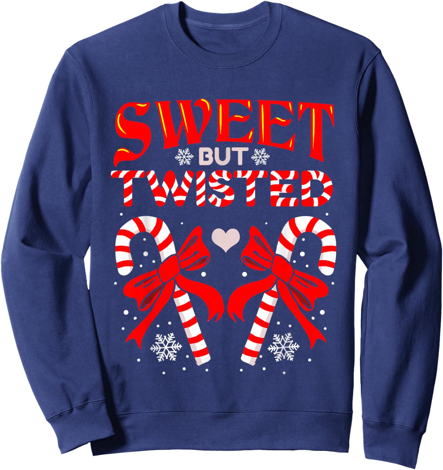 Sweet But Twisted Candy Cane Christmas Short Sleeve Sweatshirt - Sweatshirt | Navy