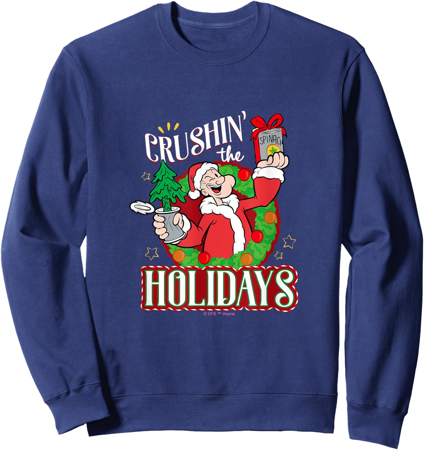 Popeye and Olive Oyl Official Merchandise -Adults Black Short Sleeve Small Holiday Sweatshirt - Sweatshirt | Navy