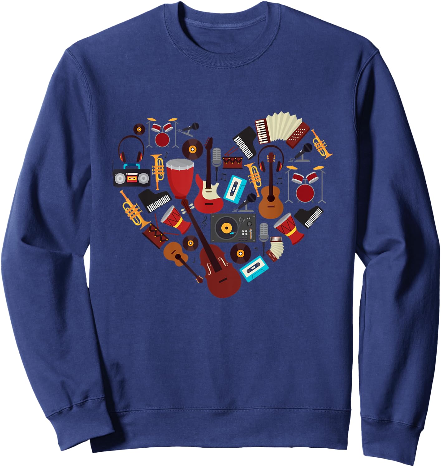 I Love Music Cool Musical Instruments Heart Teacher Musician Sweatshirt - Sweatshirt | Navy