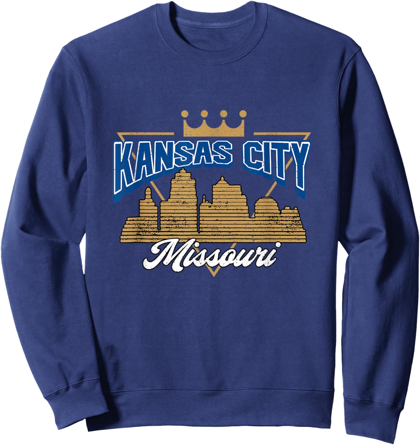 Vintage Distressed Kansas City Missouri City Skyline Sweatshirt - Sweatshirt | Navy