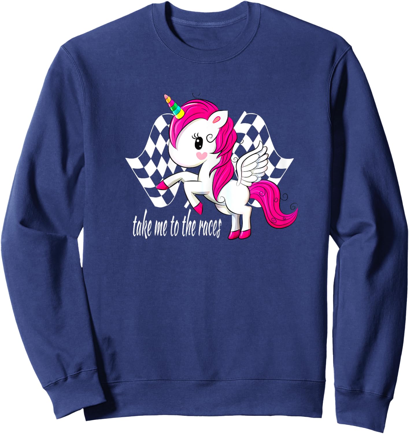 Dirt Track Racing Shirt Take Me To The Races Checkered Flag Sweatshirt - Sweatshirt | Navy