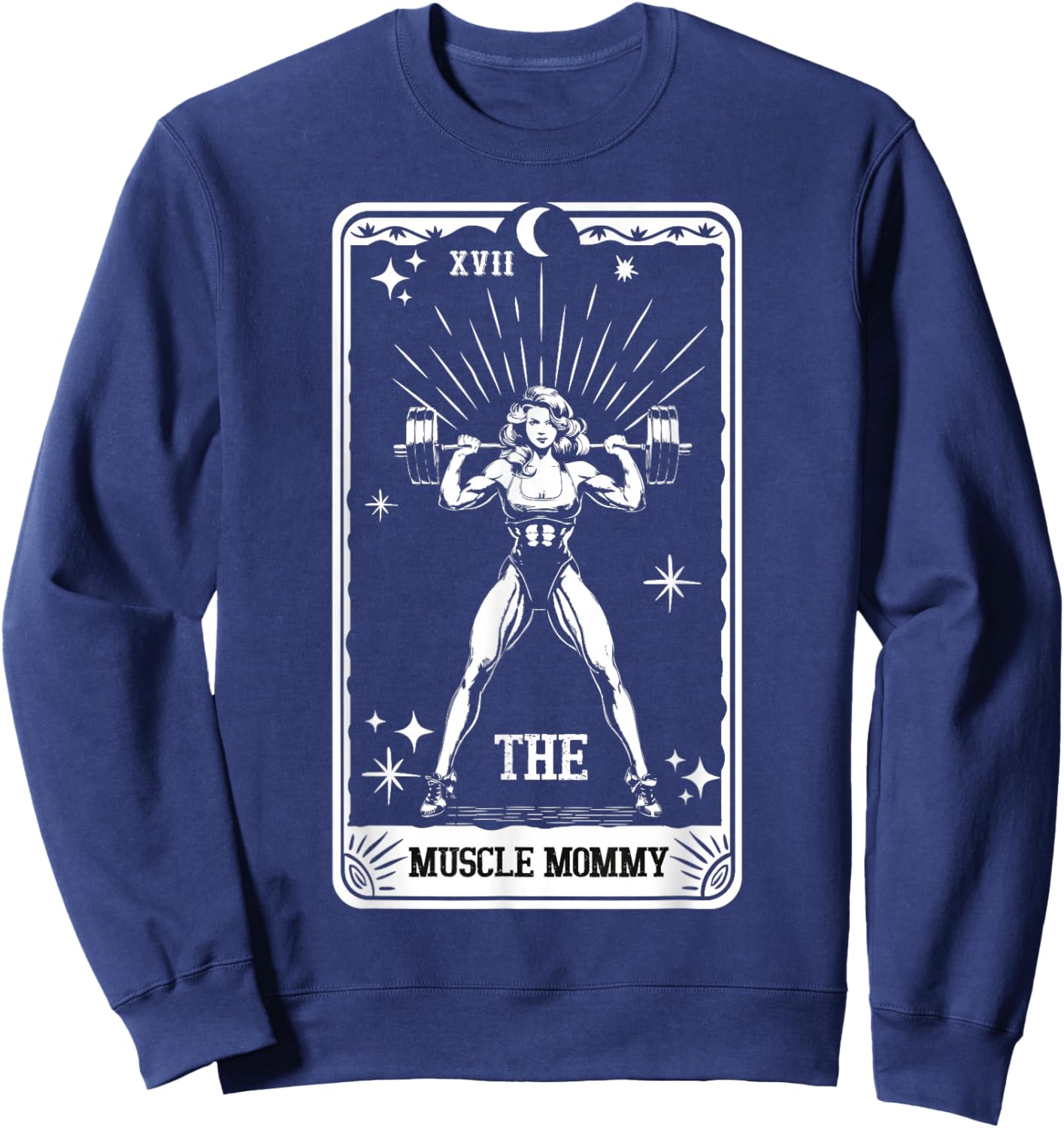 Retro The Muscle Mommy Tarot Card Gym Pump Cover Workout Sweatshirt - Sweatshirt | Navy
