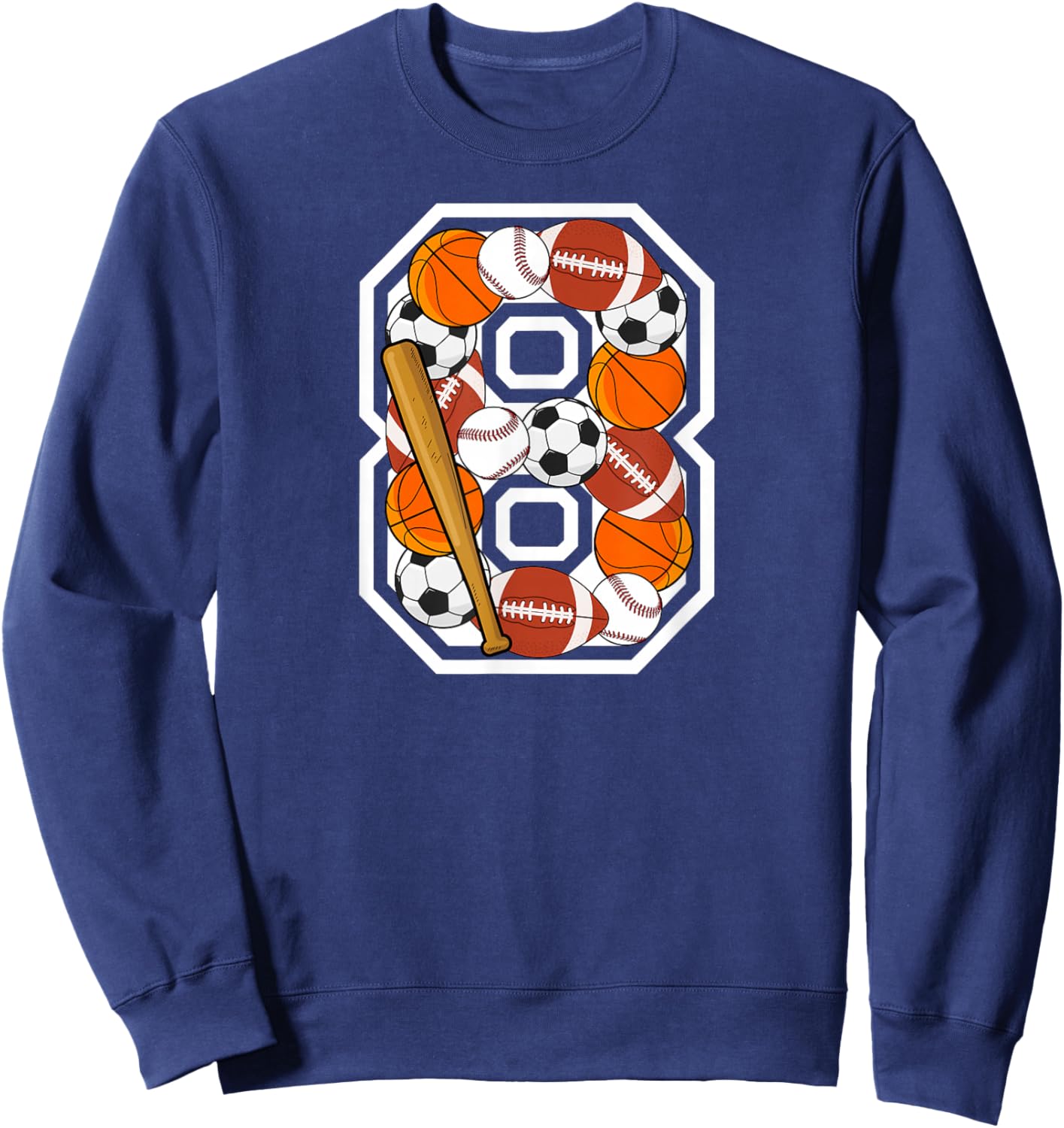 8th Birthday Sports Birthday Party 8 Year Old Boy Sweatshirt - Sweatshirt | Navy