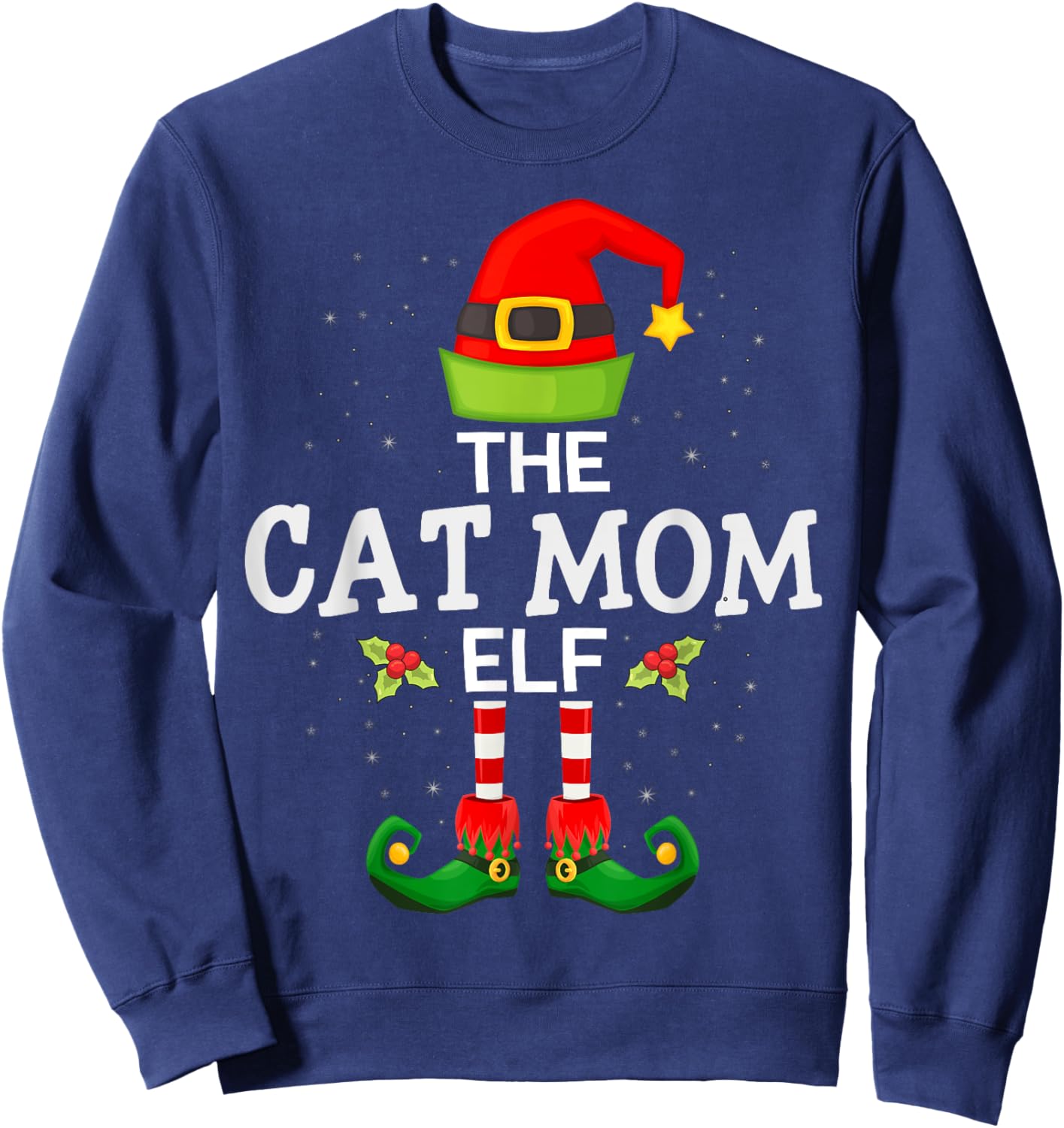 The Cat Mom Elf Christmas Family Matching Pajama Sweatshirt - Sweatshirt | Navy