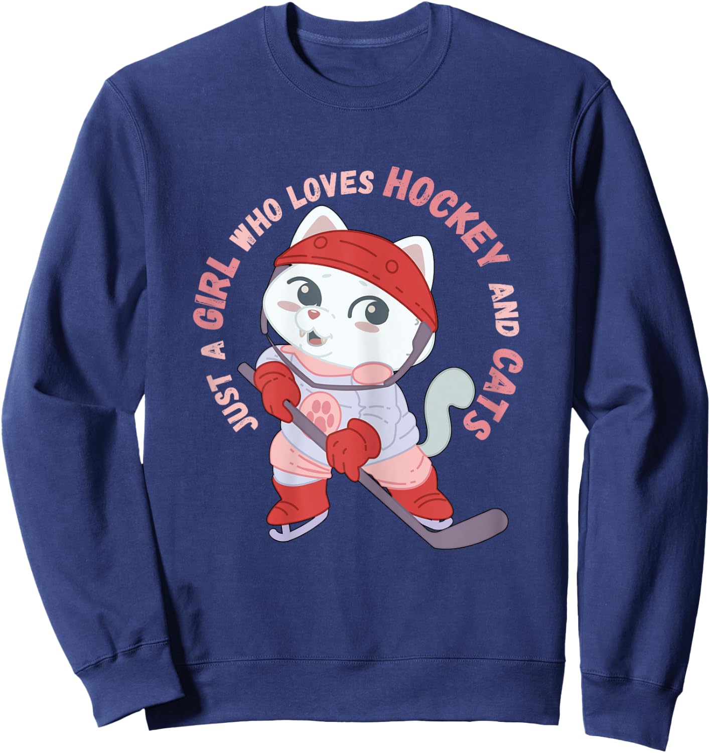 Just A Girl Who Loves Hockey and Cats Gift Sweatshirt - Sweatshirt | Navy
