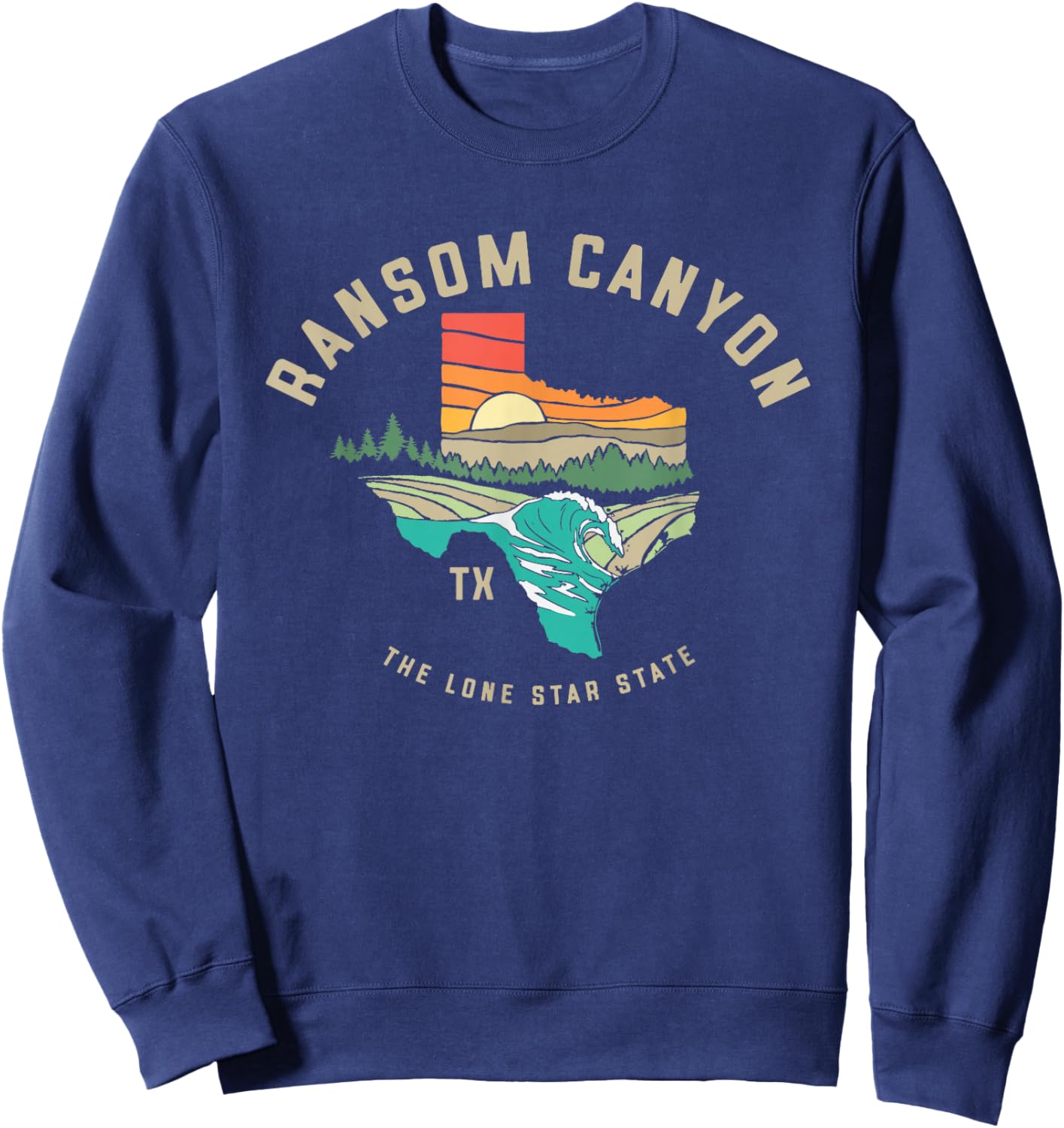 Ransom Canyon Texas Outdoors Vintage Nature Illustration Sweatshirt - Sweatshirt | Navy