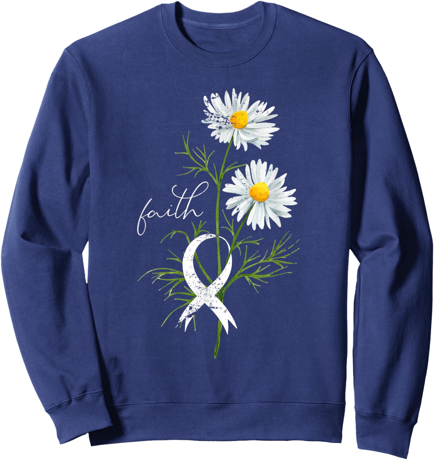 Lung Cancer Fight Support White Ribbon Gift Lung Cancer Sweatshirt - Sweatshirt | Navy