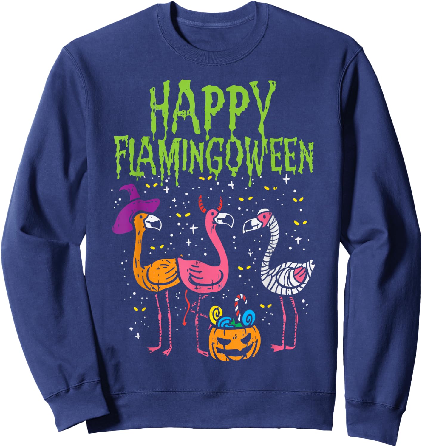 Happy Flamingoween Scary Flamingos Funny Halloween Costume Sweatshirt - Sweatshirt | Navy