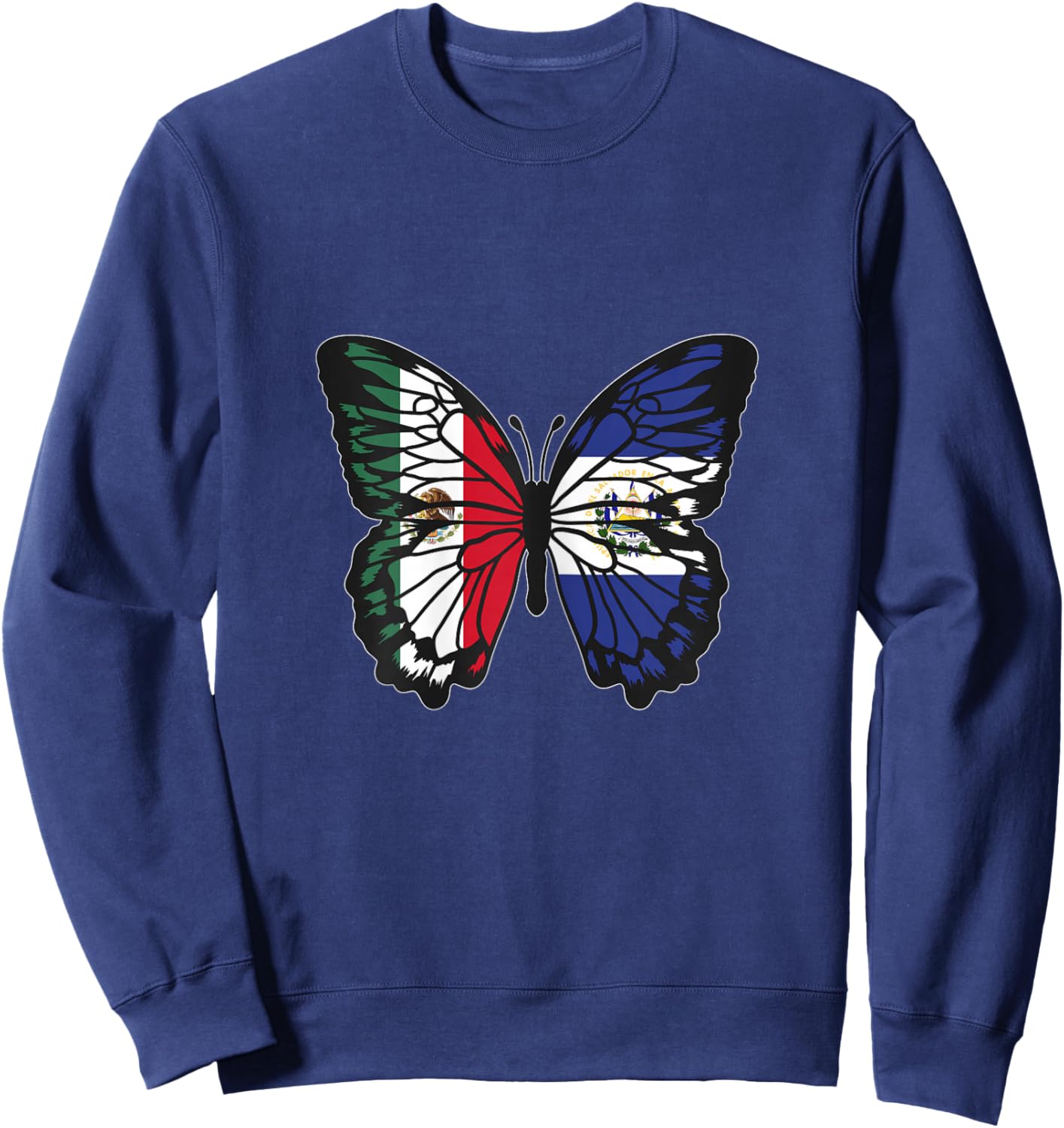 Mexico and Salvador Mix Butterfly Half Mexican Salvadorian Sweatshirt - Sweatshirt | Navy
