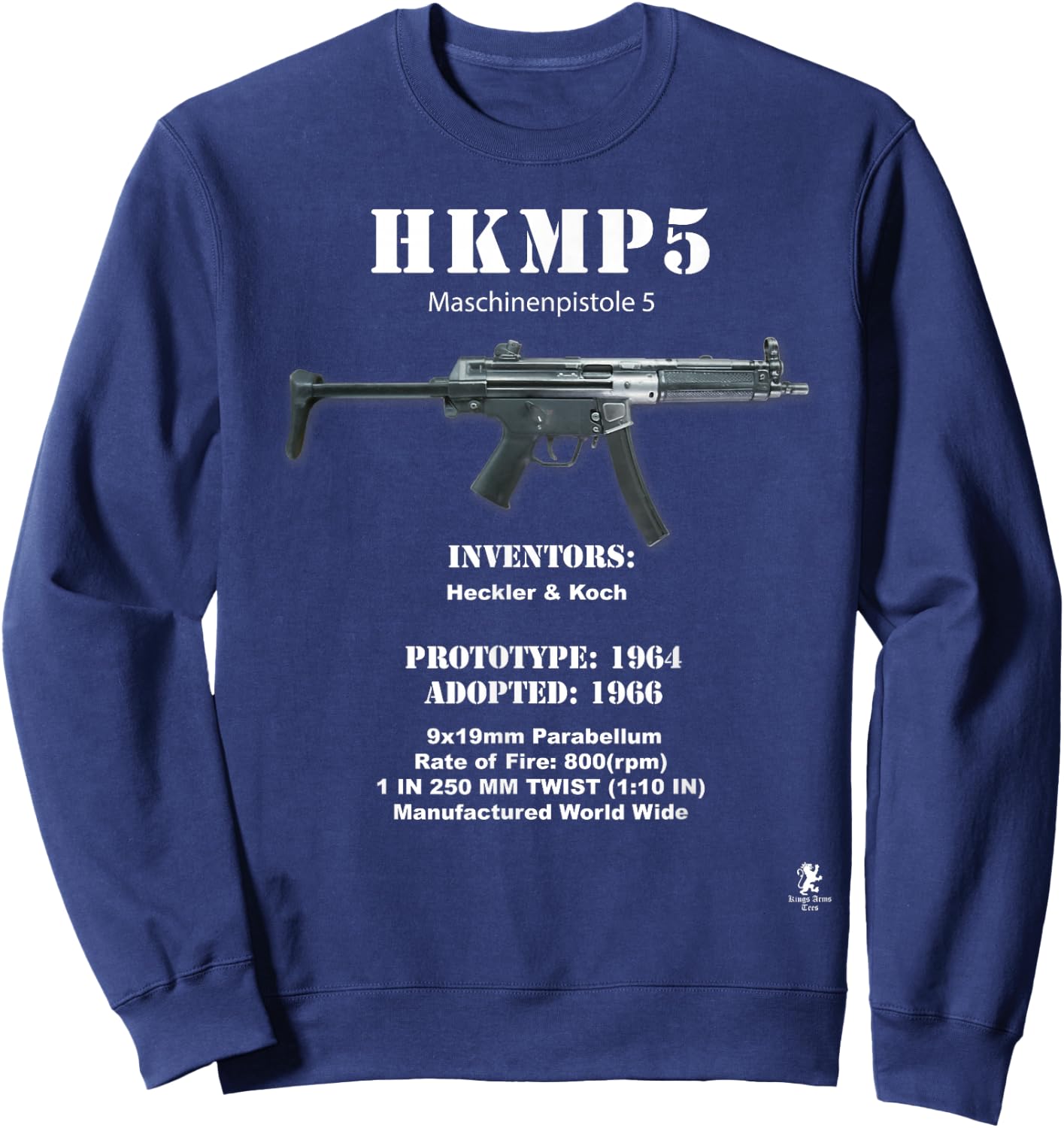 The King's Arms Men's Patriotic MP5 , Black, Small Sweatshirt - Sweatshirt | Navy