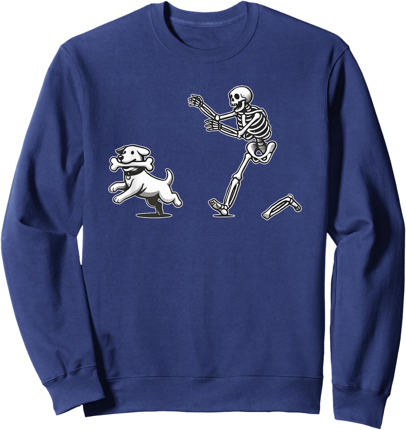 Halloween Dog, Funny Skeleton, Skeleton Chasing Dog Men Women Sweatshirt - Sweatshirt | Navy