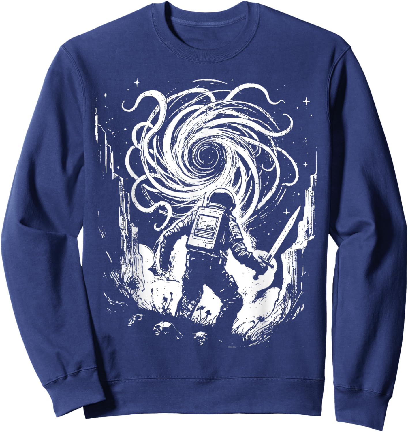 Void Vintage Astronaut Defender - Fighting Monster In Space Sweatshirt - Sweatshirt | Navy