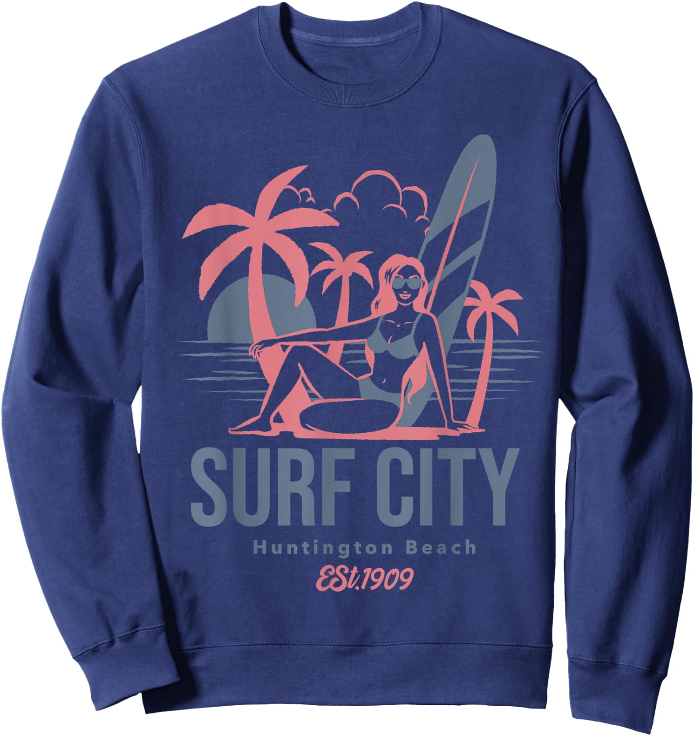 Retro Surf City Huntington Beach California Women Kids Sweatshirt - Sweatshirt | Navy