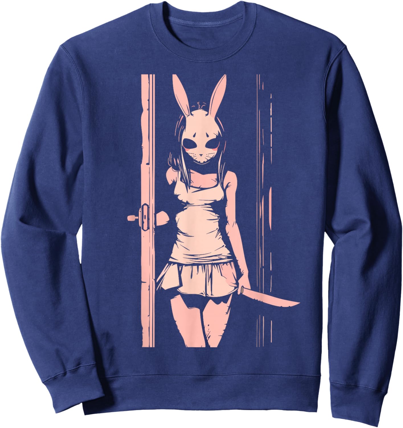 Horror Girl Bunny Mask Slasher Anime Alt Creepy Pastel Goth Sweatshirt - Sweatshirt | Navy