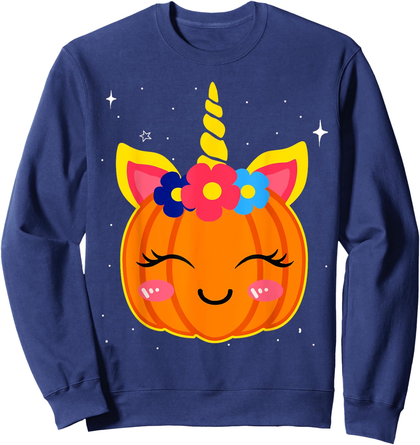 Girls Funny Halloween Costume Cute Unicorn Pumpkin Kids Sweatshirt - Sweatshirt | Navy
