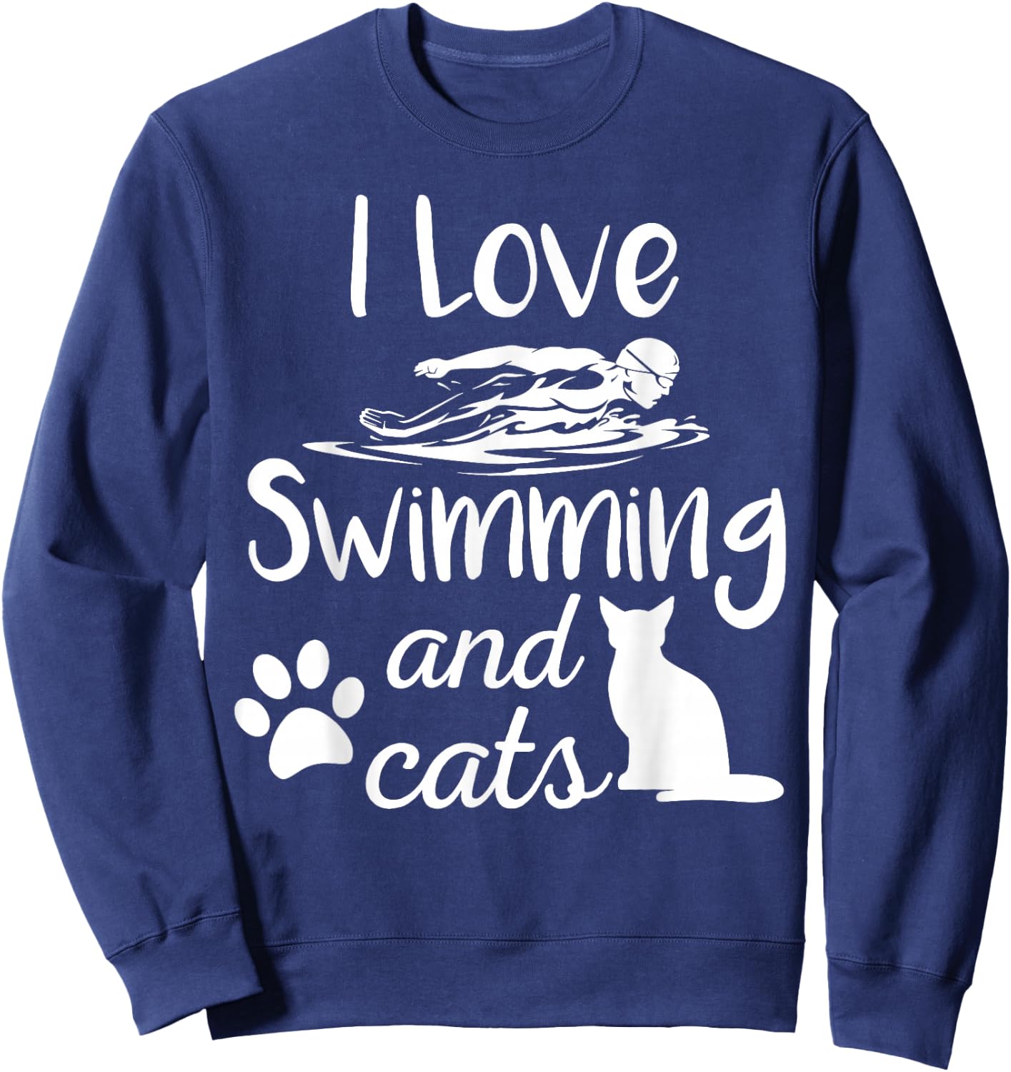 I Love Swimming And Cats Vintage Swim Gift Sweatshirt - Sweatshirt | Navy