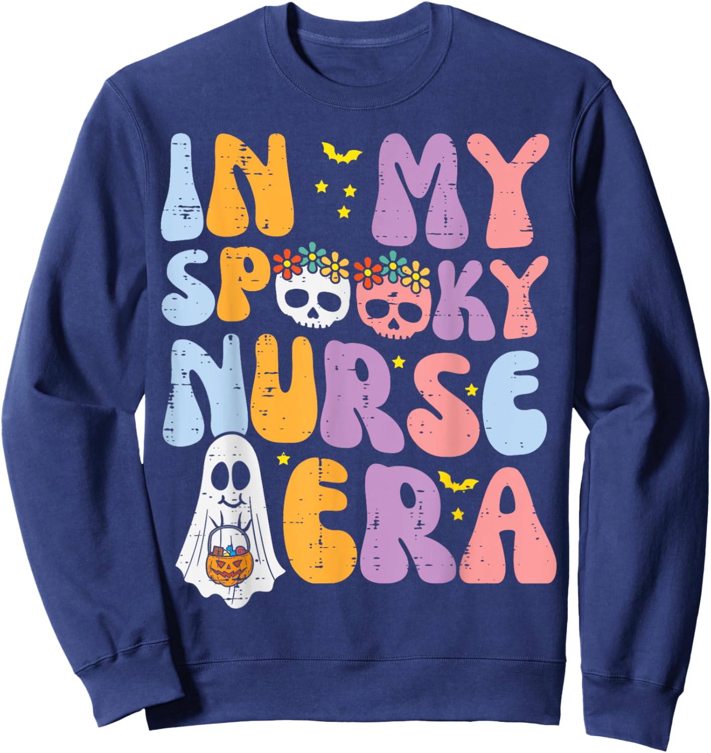Halloween My Spooky Nurse Era Costume Groovy Scrub Top Women Sweatshirt - Sweatshirt | Navy