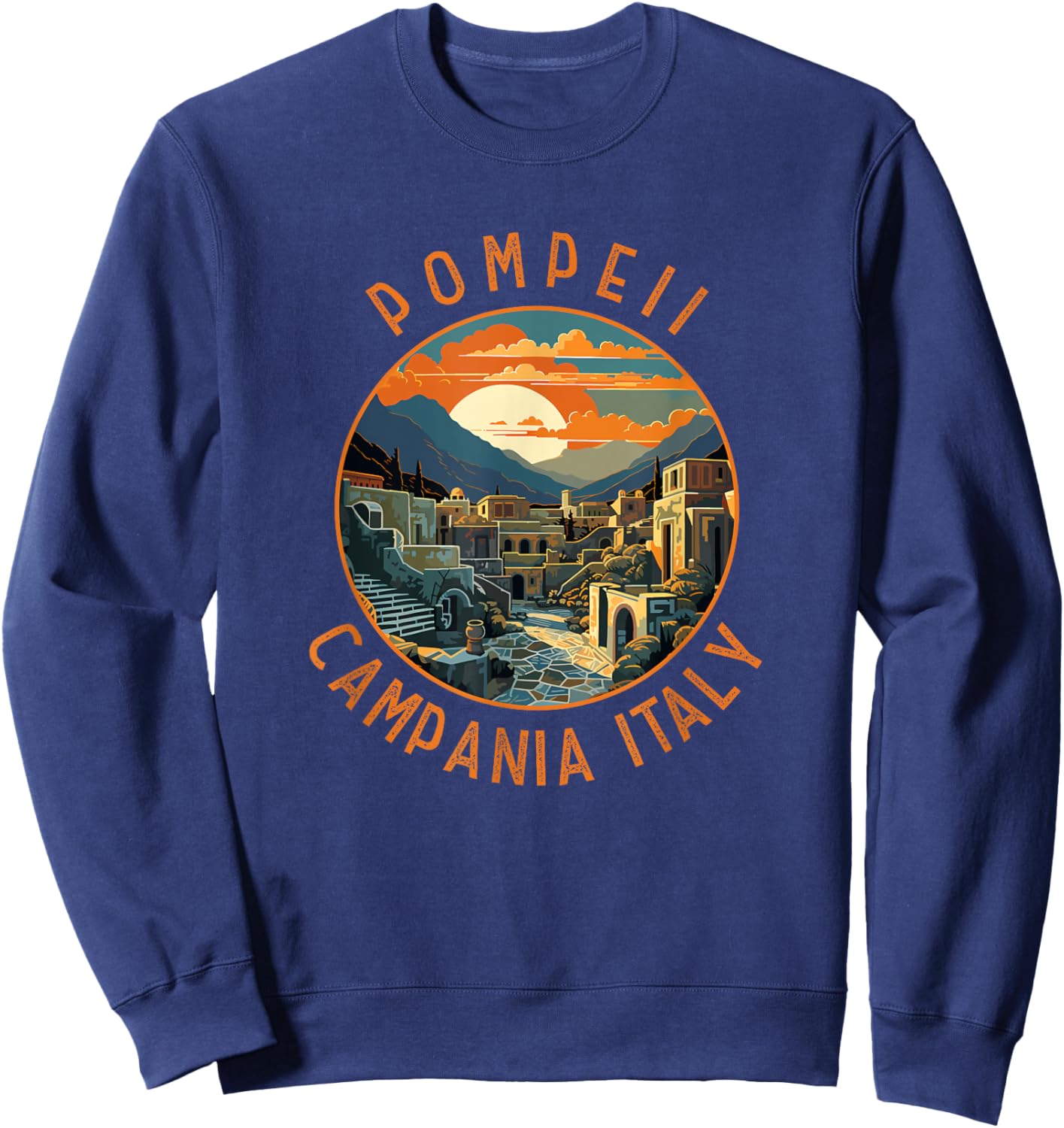 Pompeii Campania Italy Retro Distressed Circle Sweatshirt - Sweatshirt | Navy