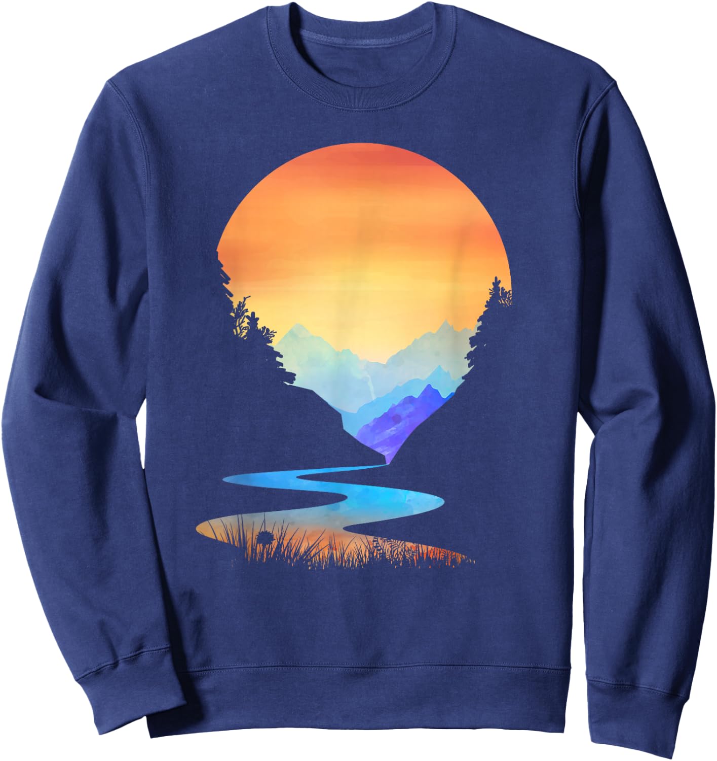 Outdoor Sunset Vintage Style Mountains Sun Nature Sweatshirt - Sweatshirt | Navy