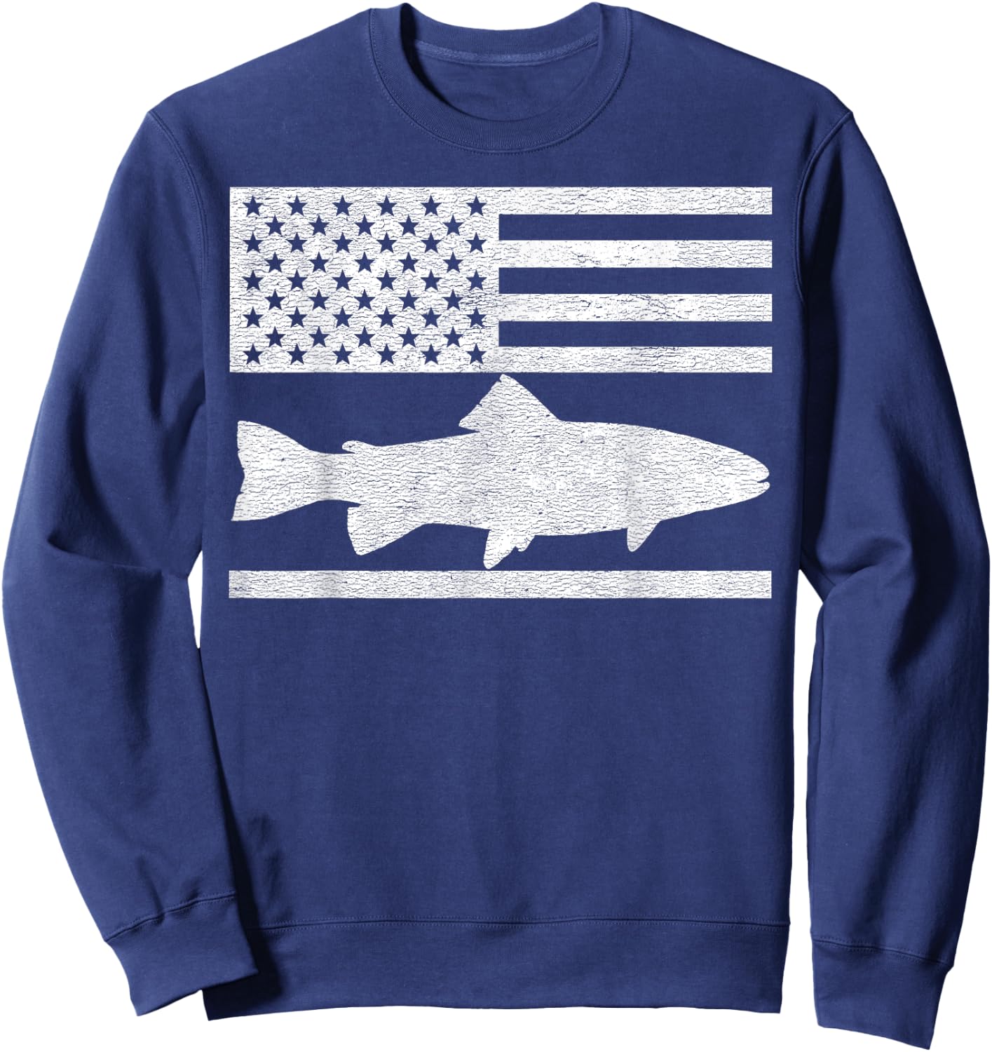 Steelhead Fishing - American Flag Trout Fisherman Gift Sweatshirt - Sweatshirt | Navy