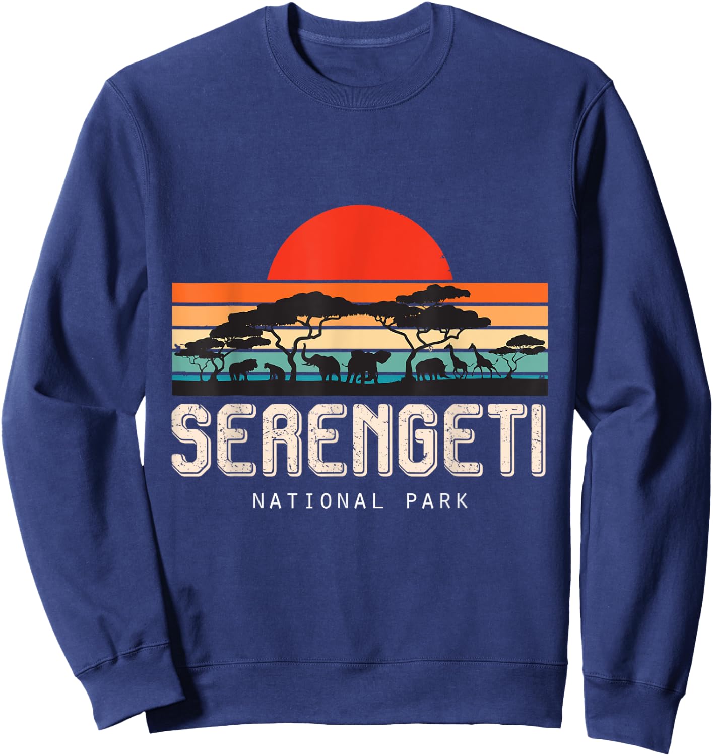 Safari Retro Serengeti National Park Sunrise Savanna Animals Sweatshirt - Sweatshirt | Navy