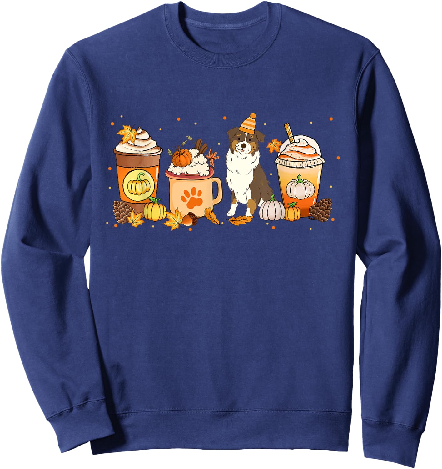 Aussie Coffee Pumpkin Spice Dog Lovers Fall Thanksgiving Sweatshirt - Sweatshirt | Navy