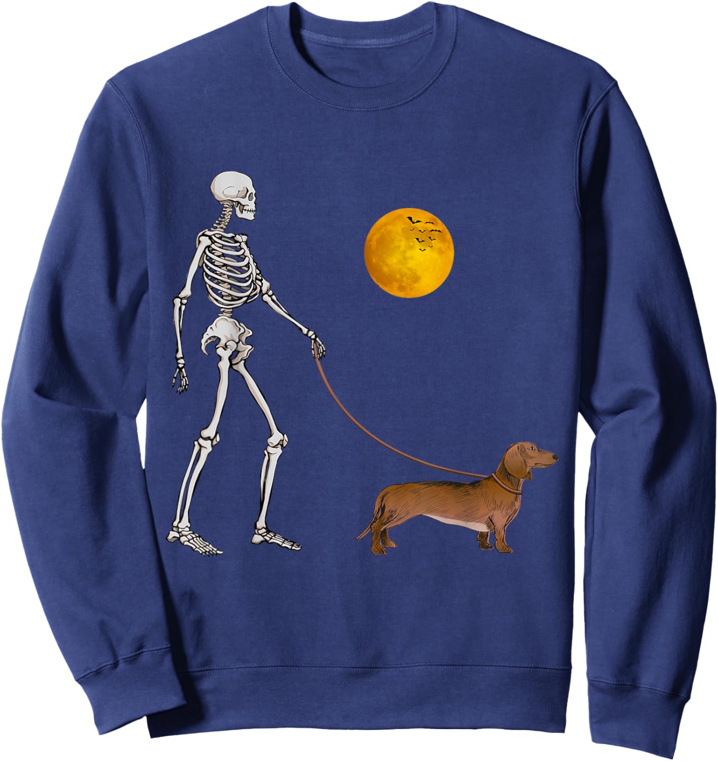Dachshund Skeleton Dog Walking Halloween Costume Women Kids Sweatshirt - Sweatshirt | Navy