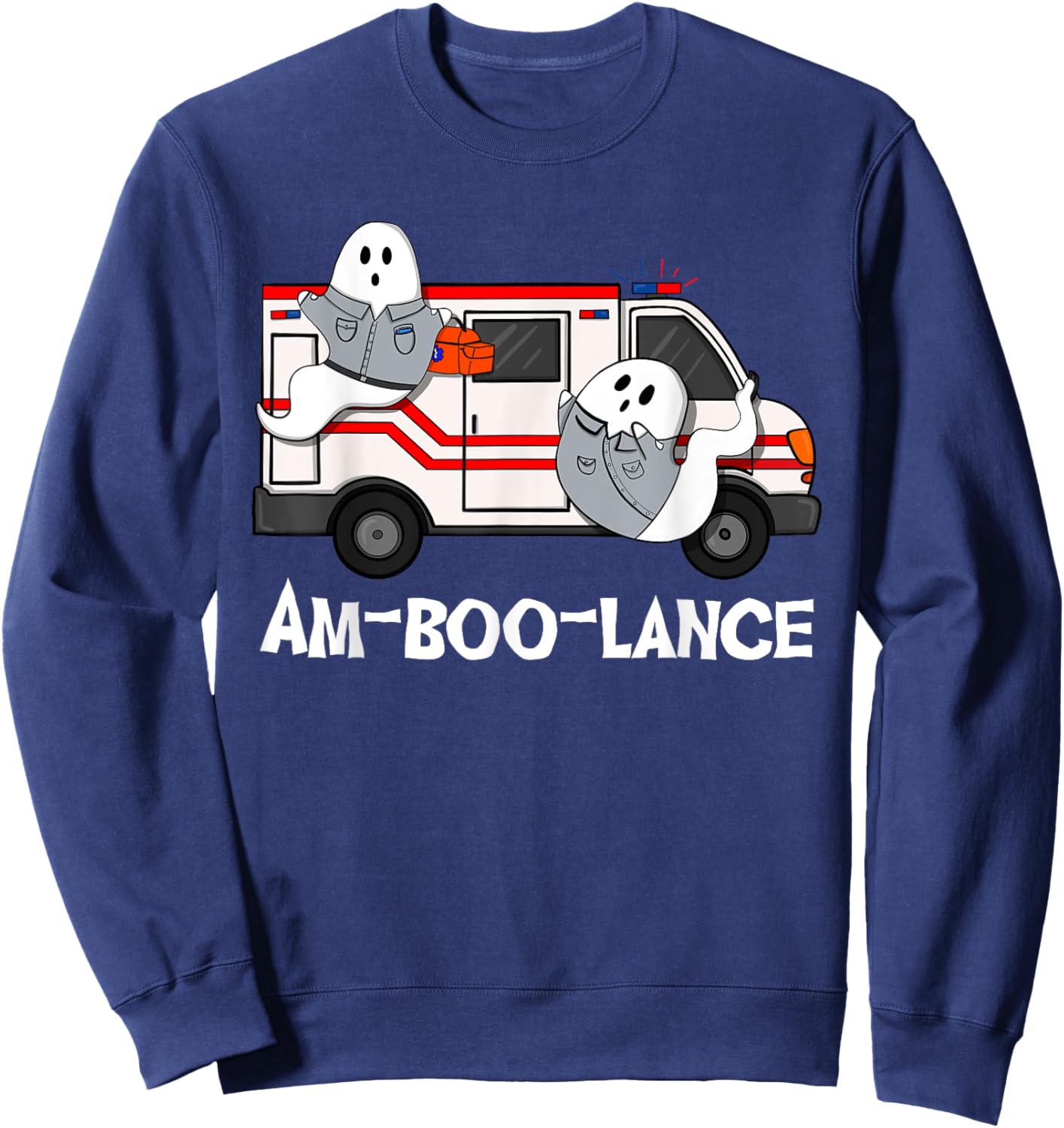 Amboolance EMT Paramedic EMS Ambulance Ghost Halloween Sweatshirt - Sweatshirt | Navy
