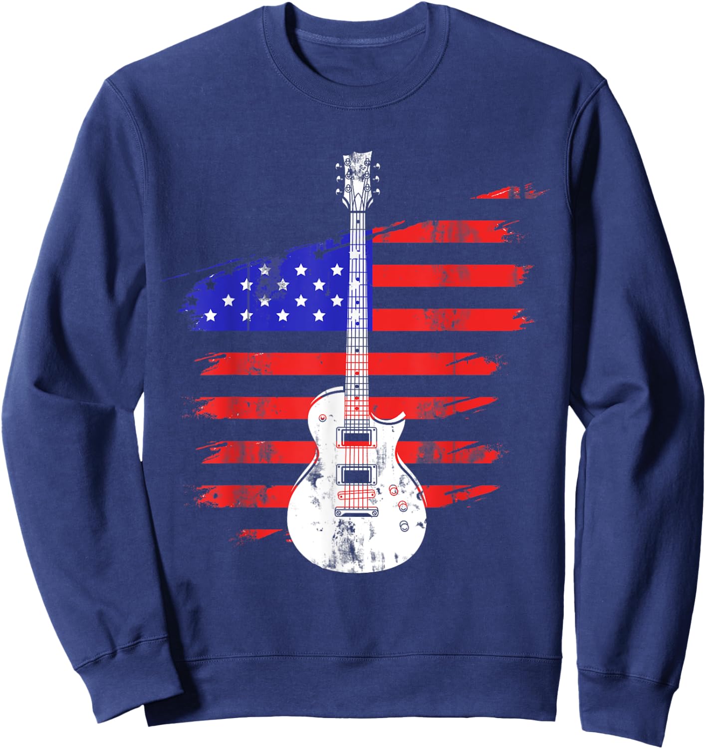US Flag Patriotic Guitarist Musical Instrument Guitar Sweatshirt - Sweatshirt | Navy