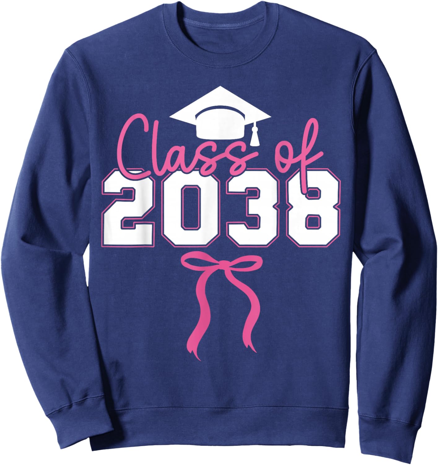 Class of 2038 Kindergarten to Graduation Grow with Me Bow Sweatshirt - Sweatshirt | Navy