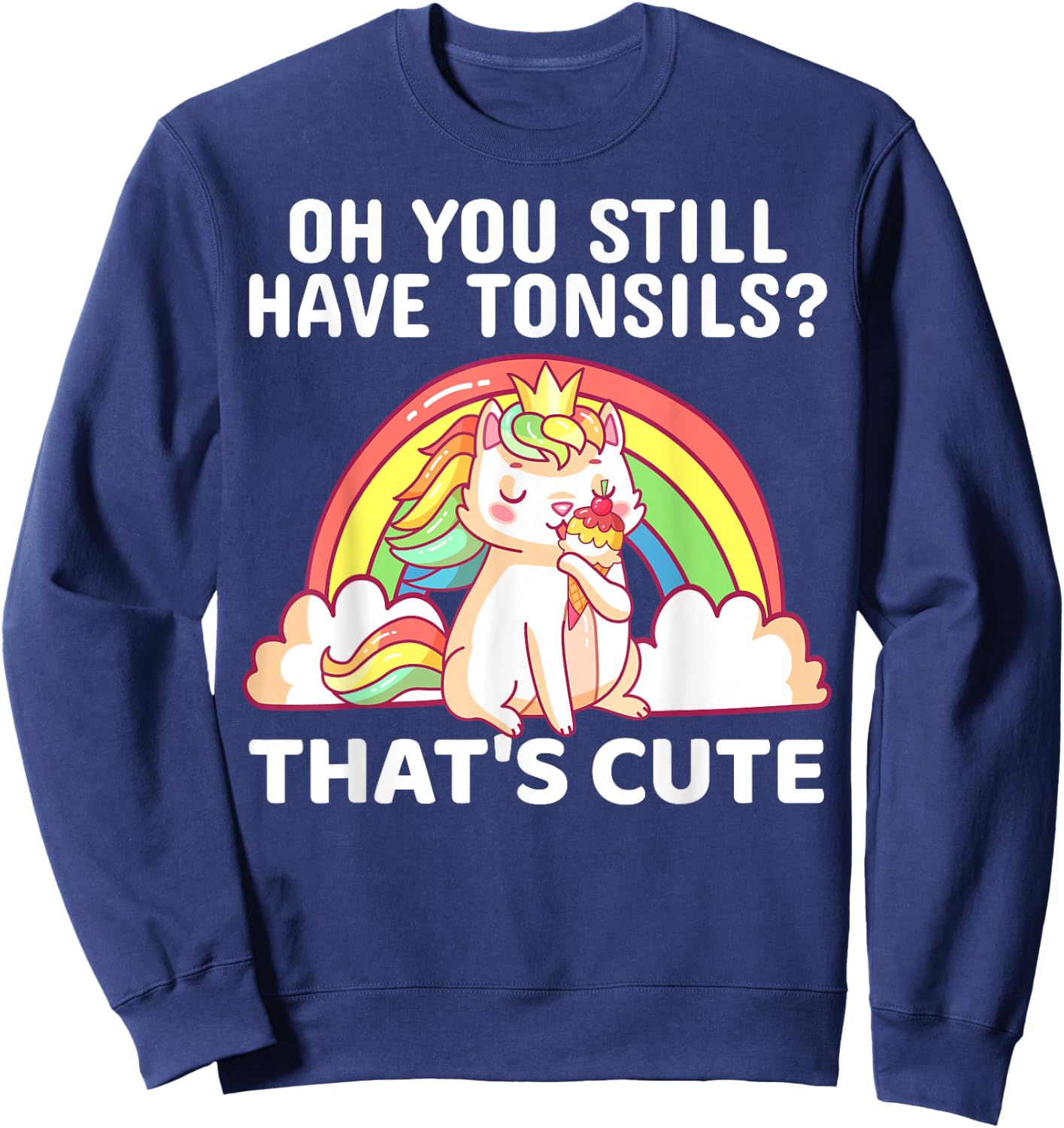 Funny Tonsil Removal Surgery Recovery Gift Tonsillectomy Cat Sweatshirt - Sweatshirt | Navy
