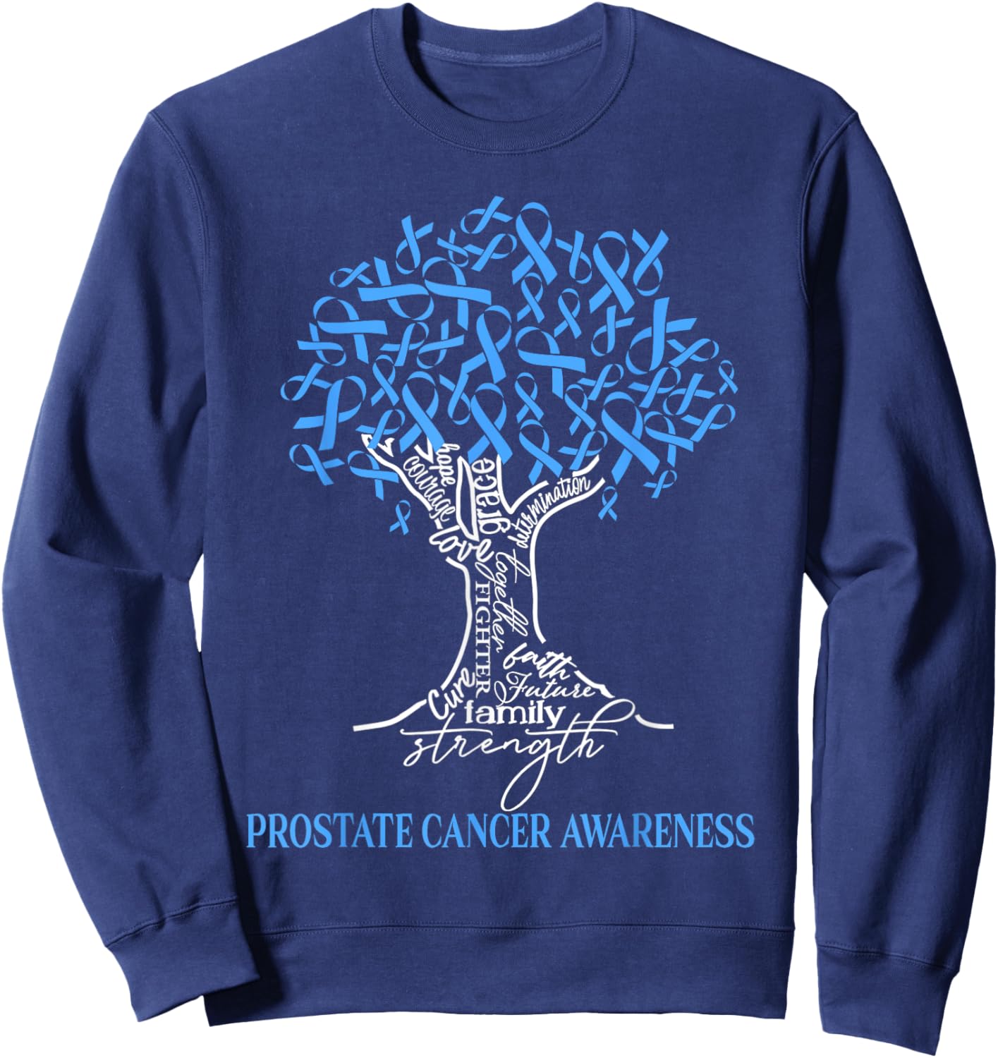 Prostate Cancer Awareness Tree Ribbon Blue Sweatshirt - Sweatshirt | Navy
