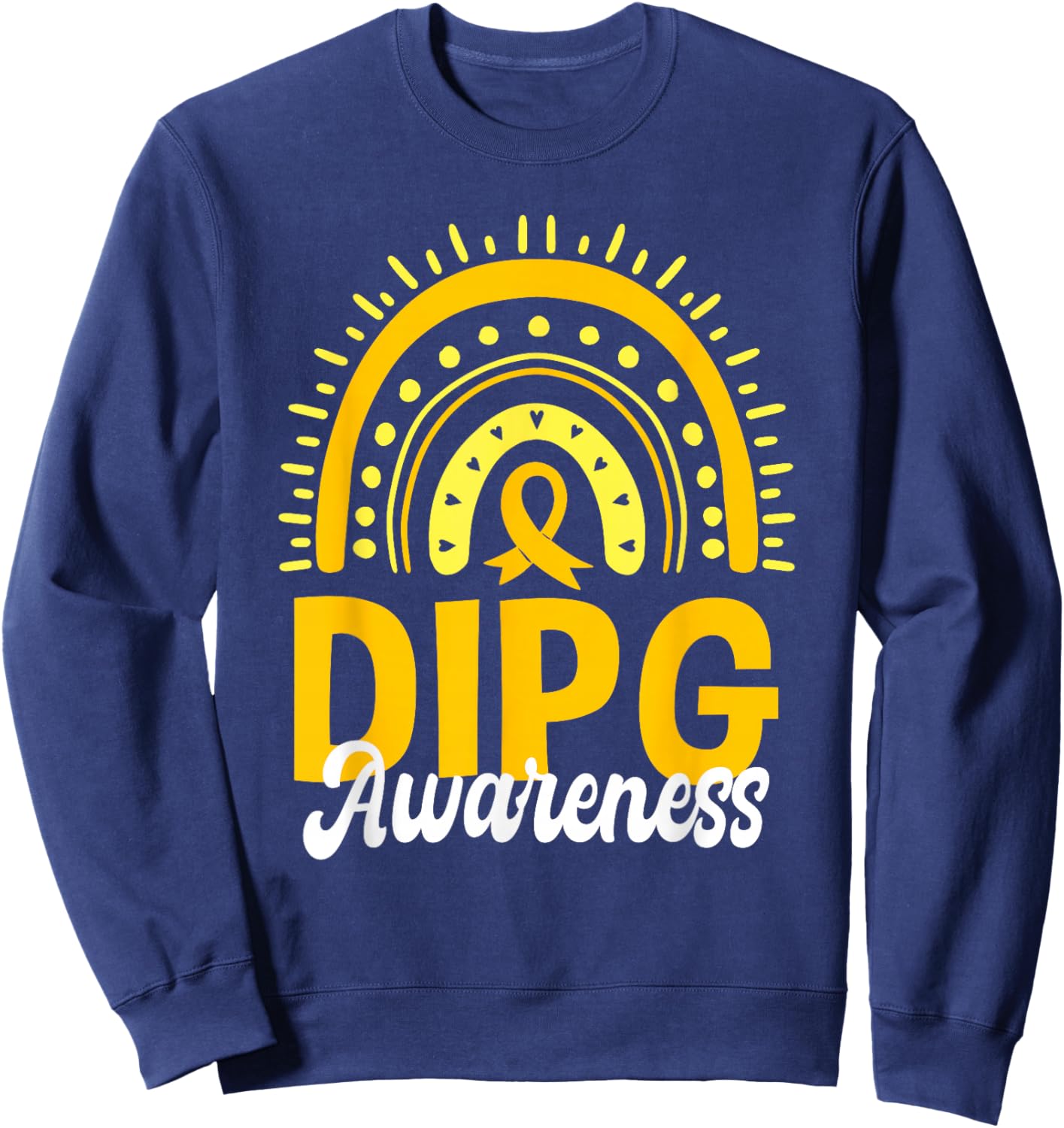 DIPG Awareness Boho Rainbow Yellow Ribbon Childhood Cancer Sweatshirt - Sweatshirt | Navy