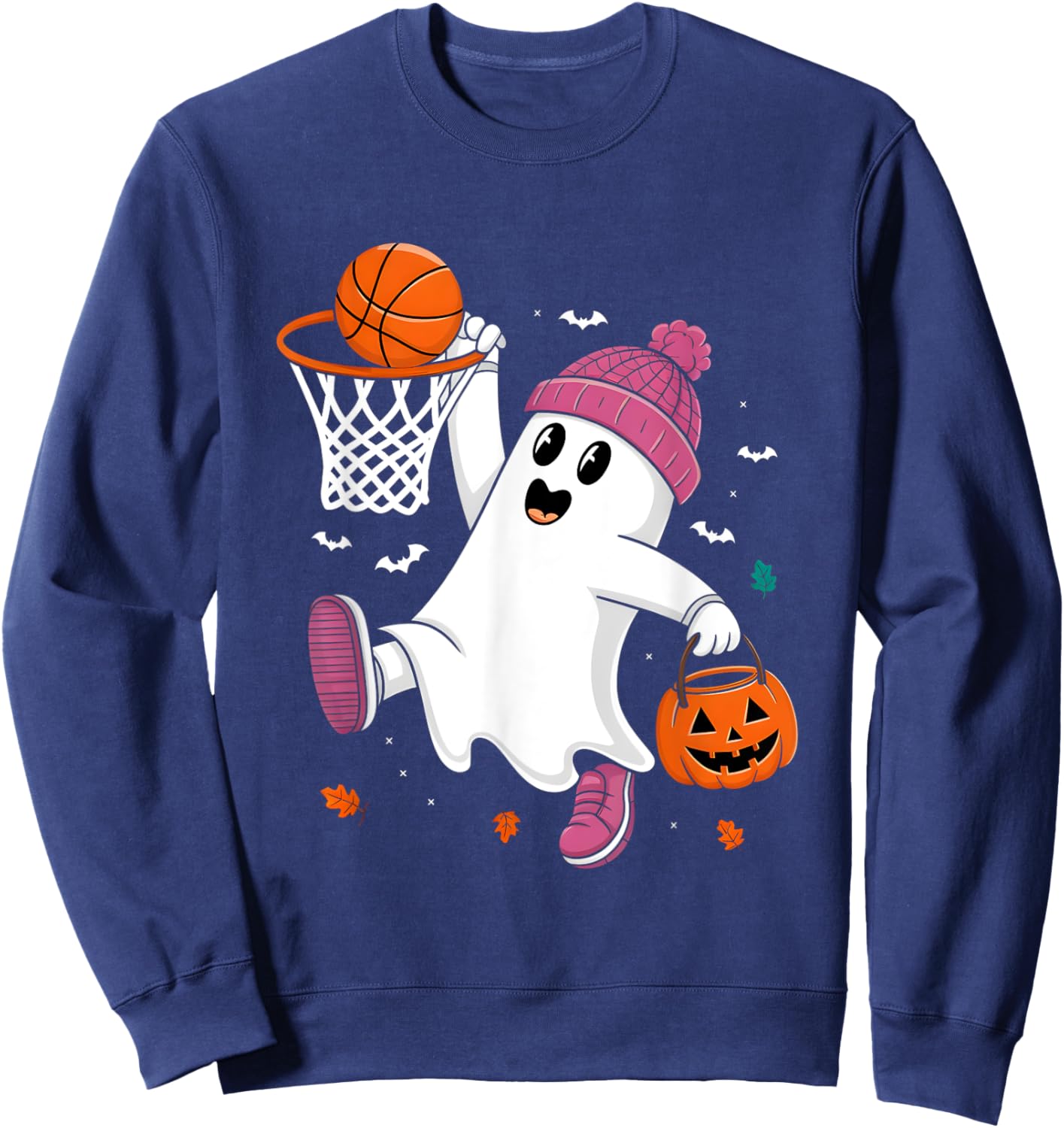 Funny Halloween Ghost Dunking Basketball Costume Boys Kids Sweatshirt - Sweatshirt | Navy