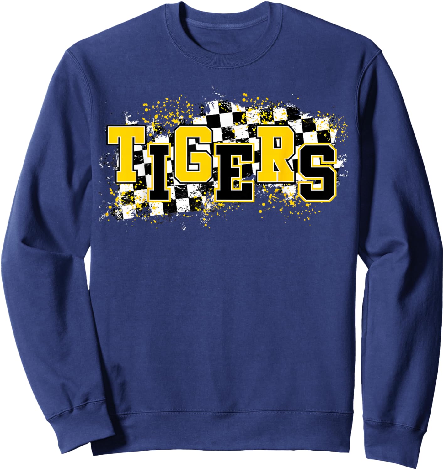 Tigers School Spirit Tiger Pride Yellow Black Tigers Checker Sweatshirt - Sweatshirt | Navy