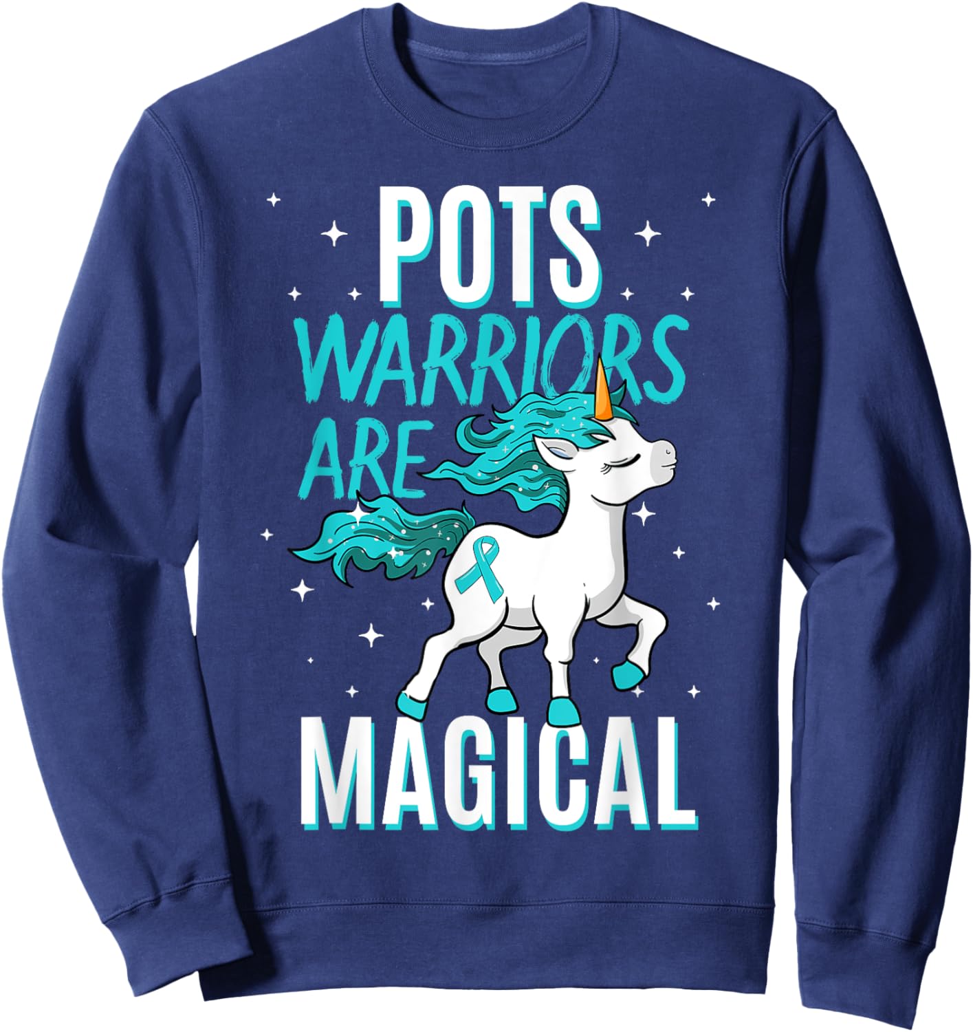 POTS Warriors Are Magical Unicorn Ribbon Dysautonomia Sweatshirt - Sweatshirt | Navy