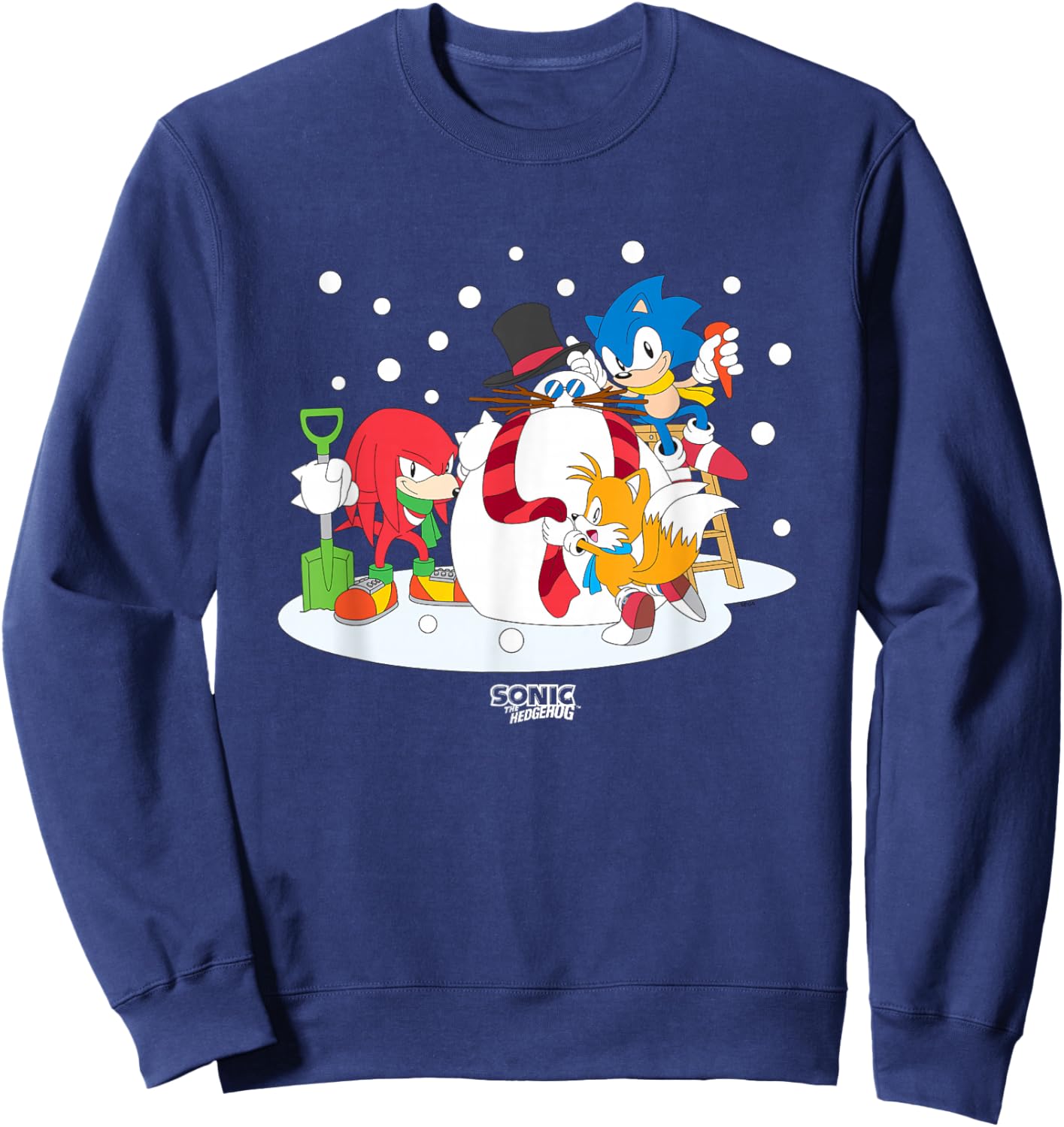 Sonic The Hedgehog Christmas Team Sonic Building Snowman Sweatshirt - Sweatshirt | Navy