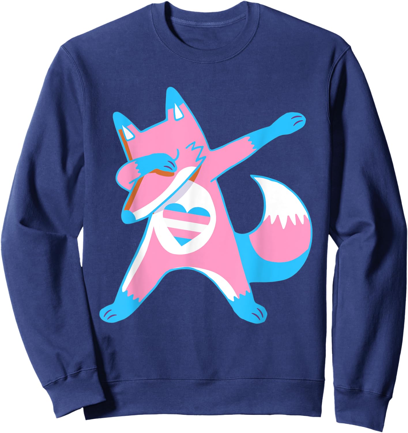 Dabbing Trans Pride Fox With Heart Transgender Sweatshirt - Sweatshirt | Navy