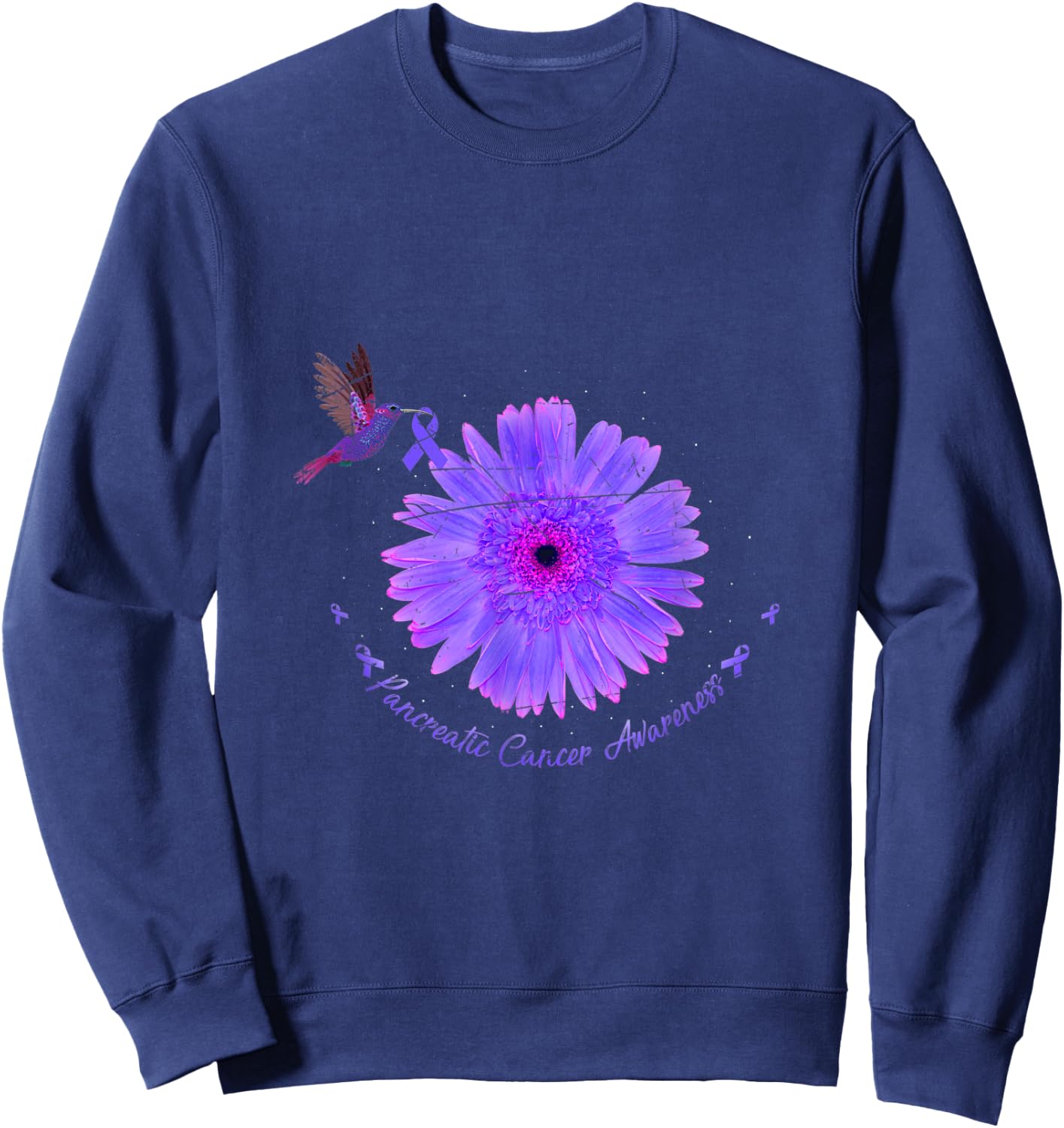 Bird Purple RibbonCancer Survivor Gift Pancreatic Cancer Sweatshirt - Sweatshirt | Navy