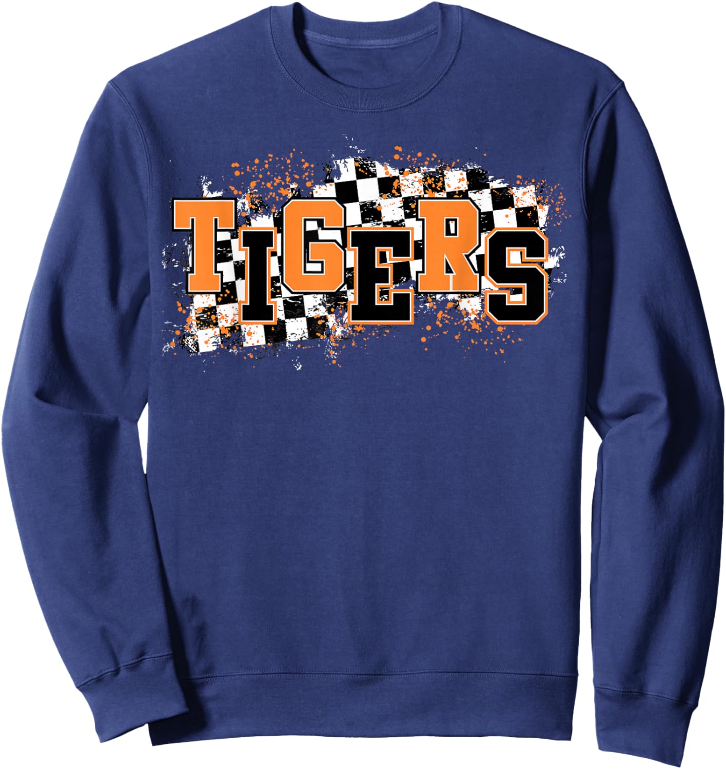 Tigers School Spirit Tiger Pride Orange Tigers Checkered Sweatshirt - Sweatshirt | Navy