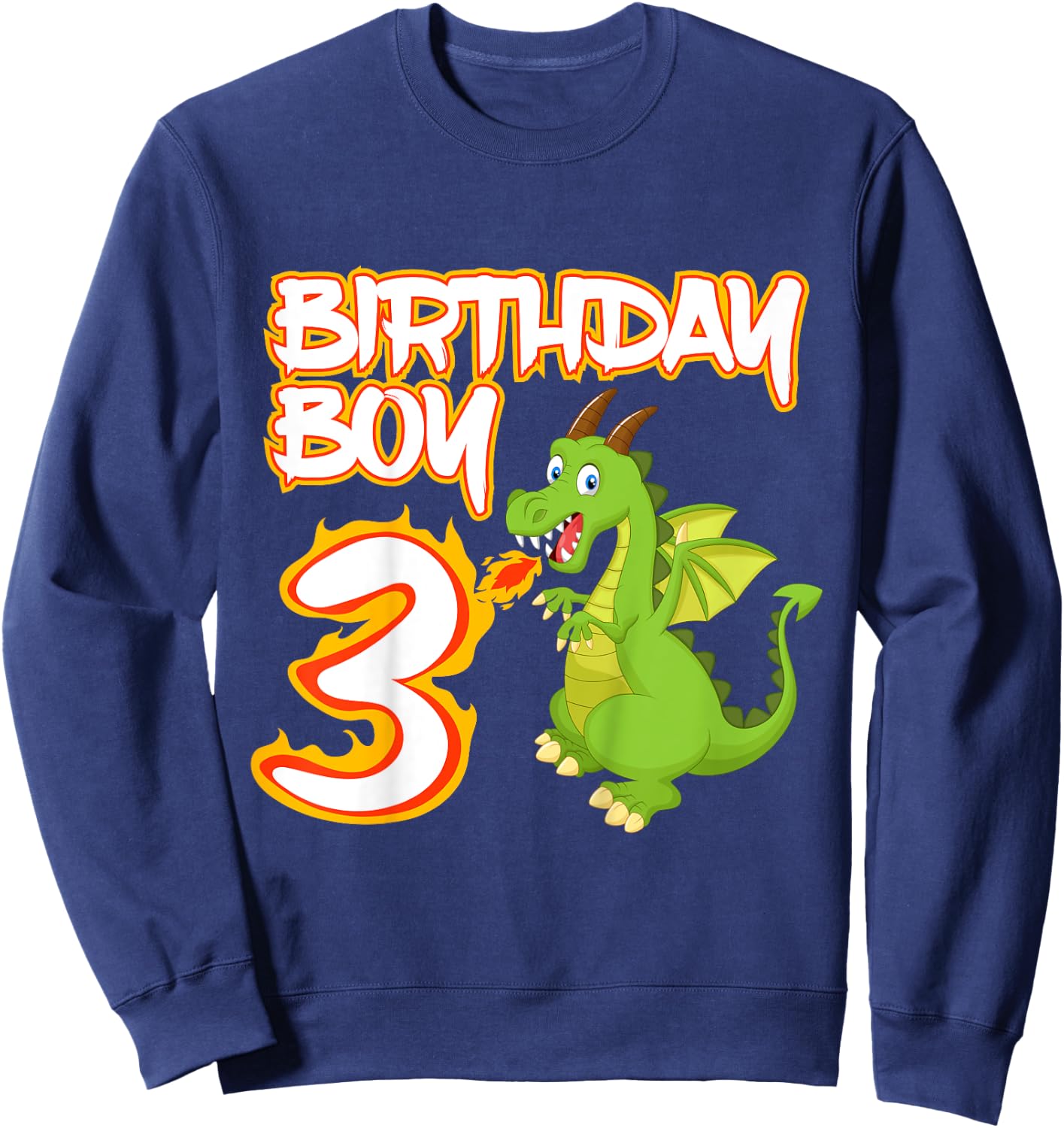 Kids 3 Year Old Dragon Birthday Boy Themed Party 3rd Gift Sweatshirt - Sweatshirt | Navy