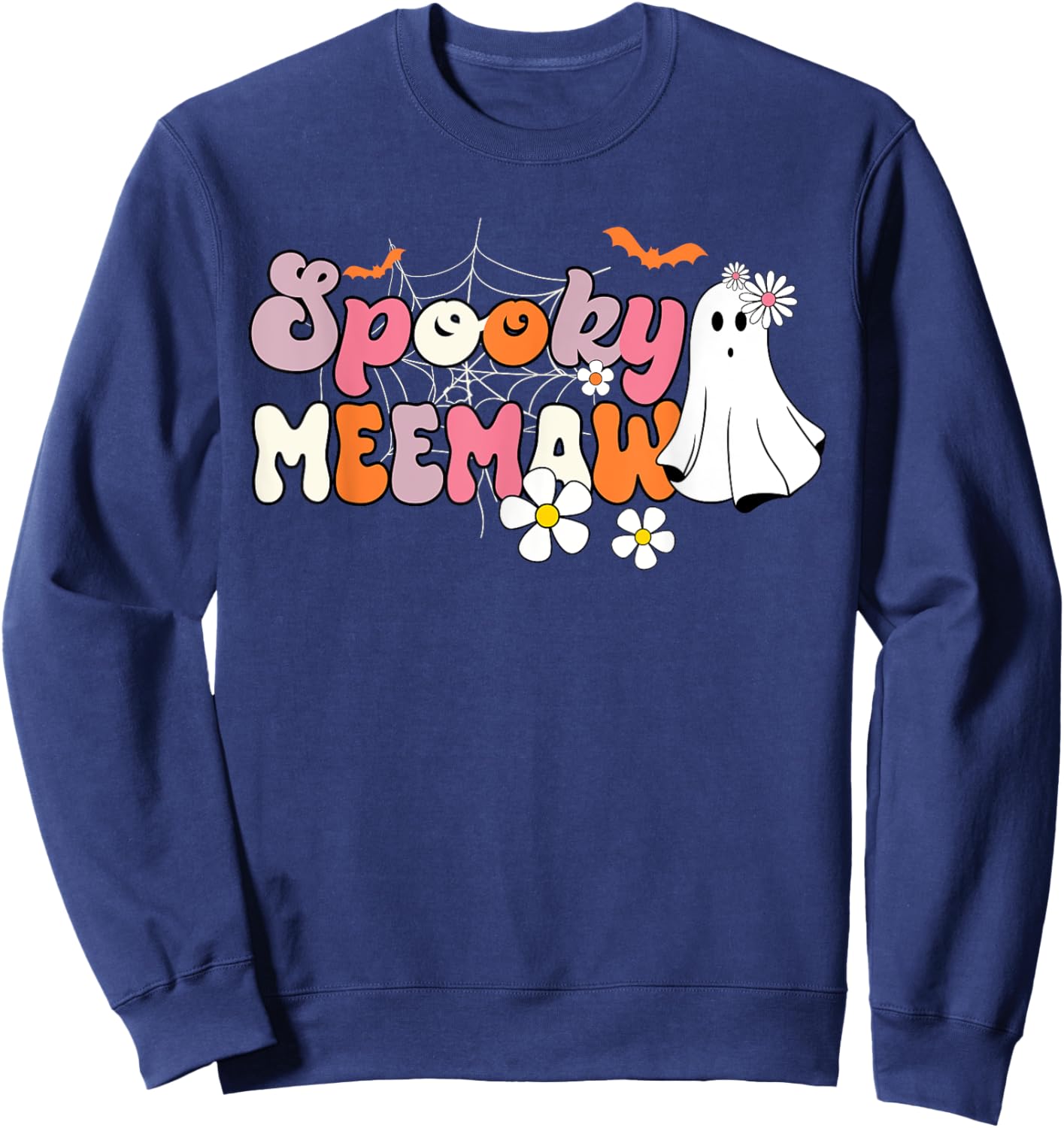 Groovy One Spooky Meemaw Mama Grandma Witch Mom Halloween Sweatshirt - Sweatshirt | Navy