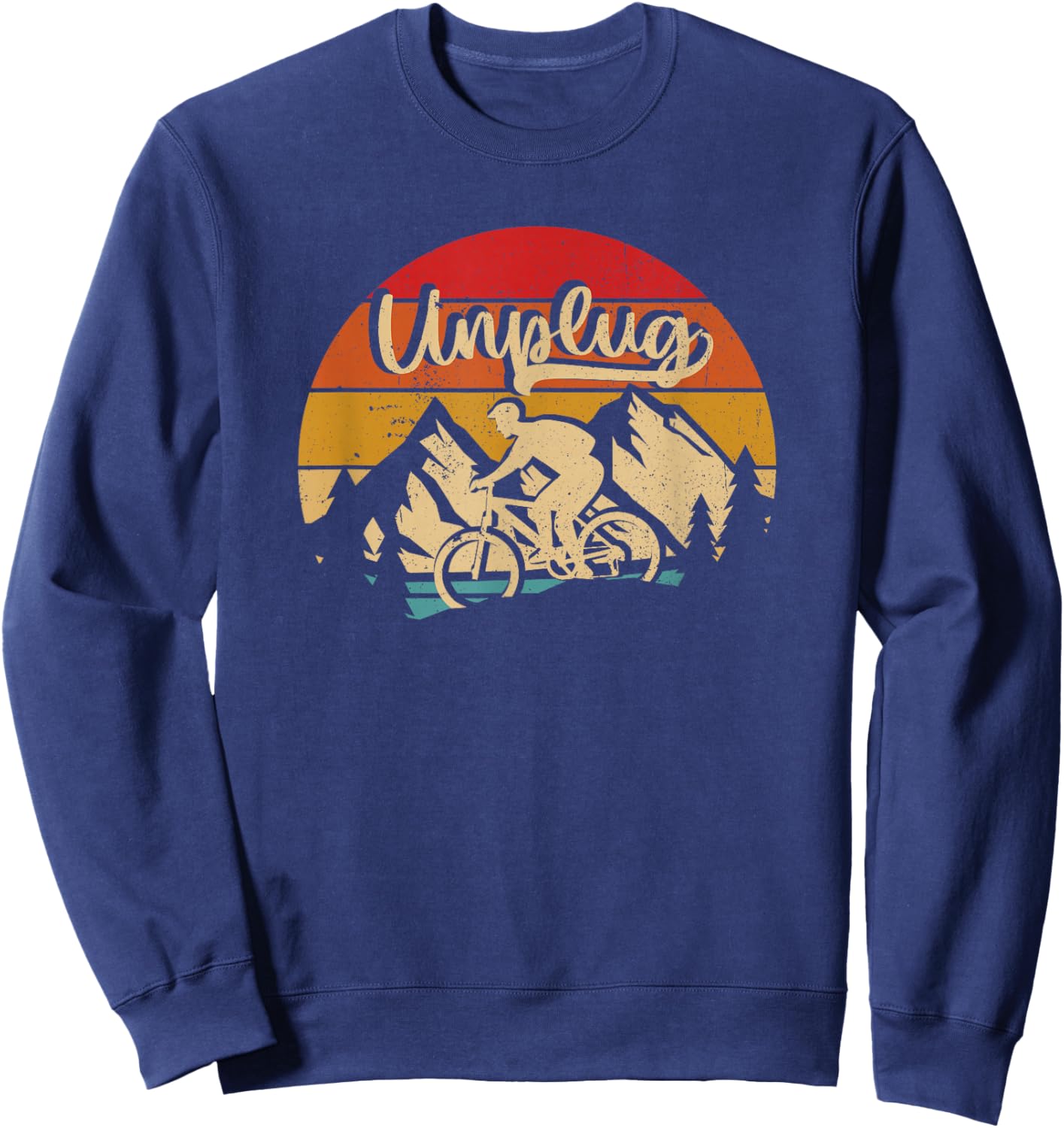 MTB Mountain Bike Unplug Vintage Sunset Sport Biker Riding Sweatshirt - Sweatshirt | Navy