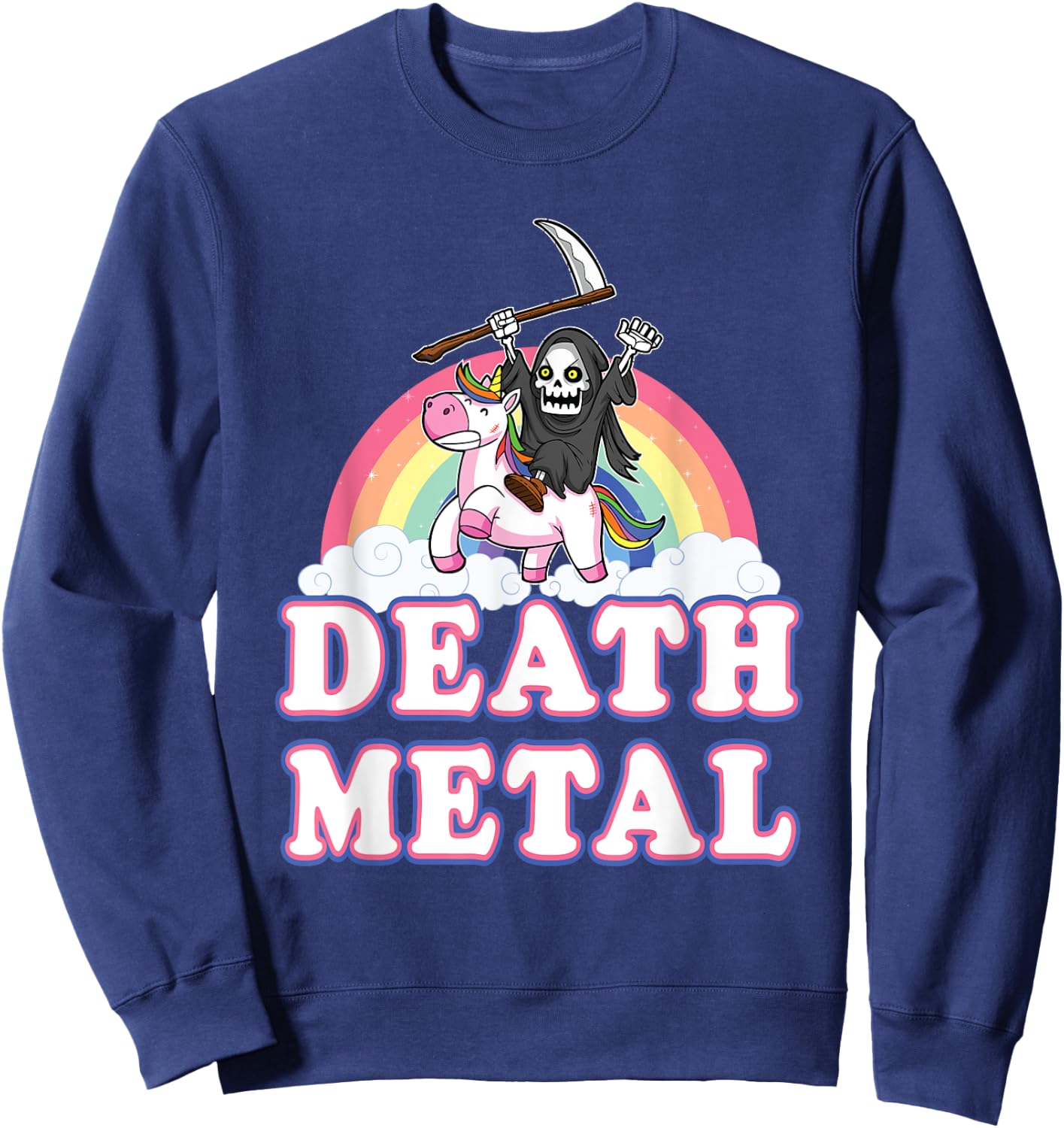 Death Metal Rock Music Halloween Grim Reaper Riding Unicorn Sweatshirt - Sweatshirt | Navy