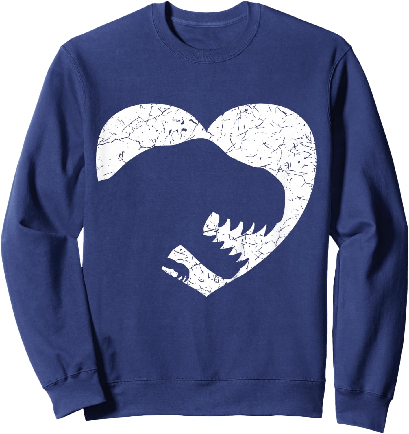 Kids Valentines Day T-Rex Dinosaur Heart Silhouette Boys Toddler Sweatshirt - Sweatshirt | Navy