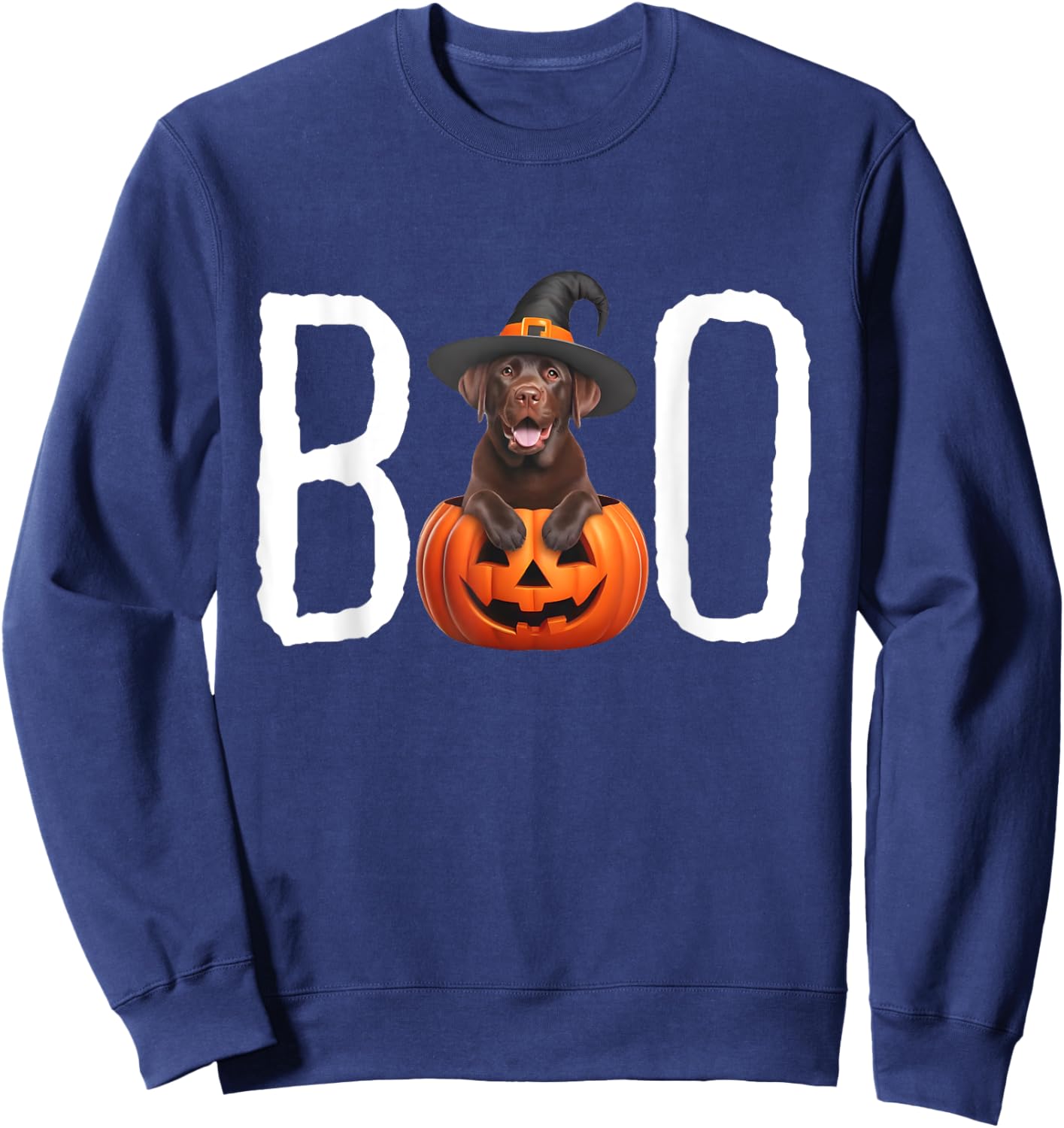 Chocolate Lab Puppy Pumpkin BOO Witch Hat Dog Halloween Dog Women Sweatshirt - Sweatshirt | Navy